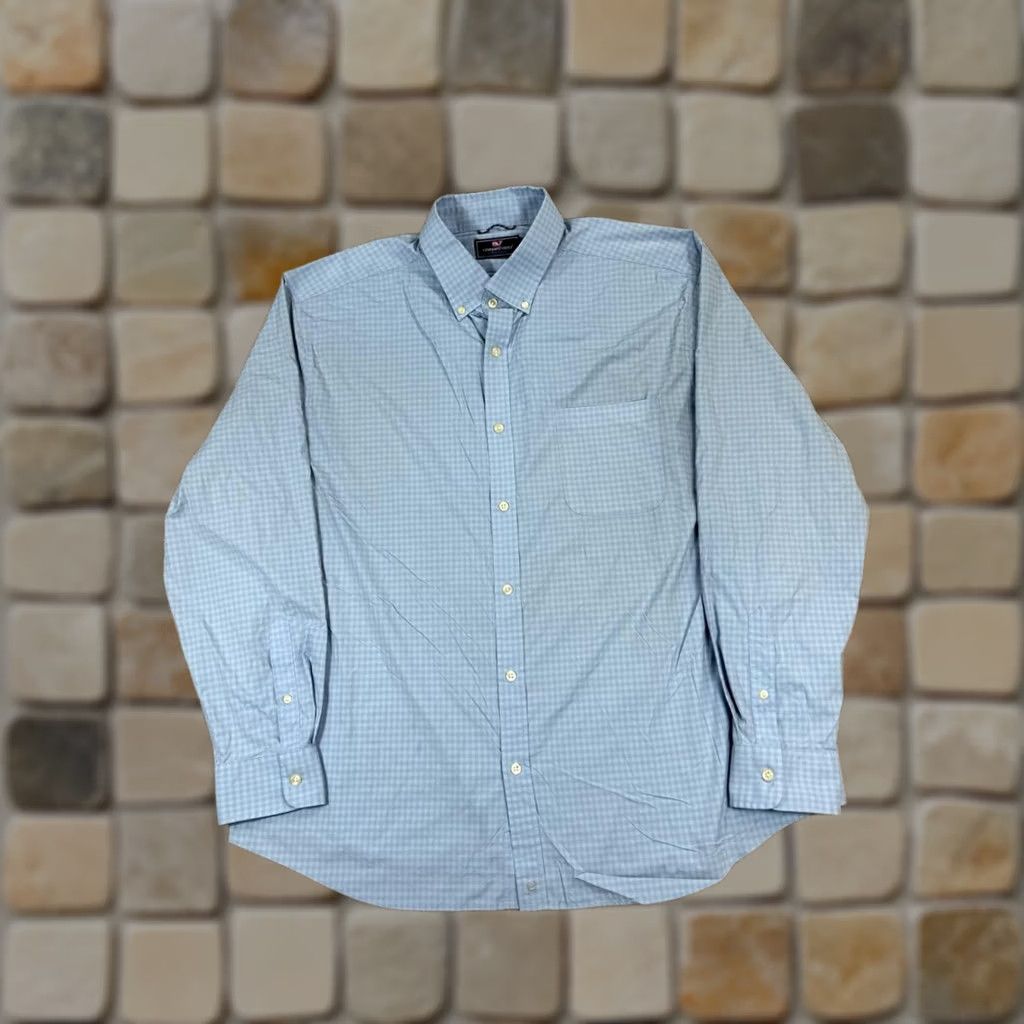 Vineyard Vines Vineyard Vines Button-Up Shirt Mens 2XL Blue Check Nylon Regular Collared Long Sleeve Shirt Mens Blue Check Up 2XL Size US XXL / EU 58 / 5 - 1 Thumbnail