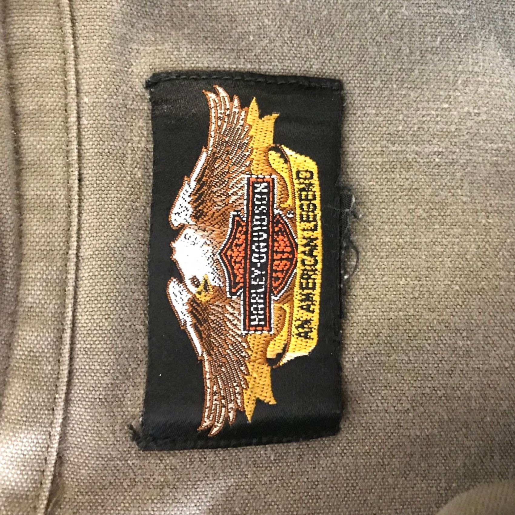 Harley Davidson Harley-Davidson Mens Olive Green Canvas Long Sleeve Snap Button Work Shirt XL Size US XL / EU 56 / 4 - 8 Thumbnail