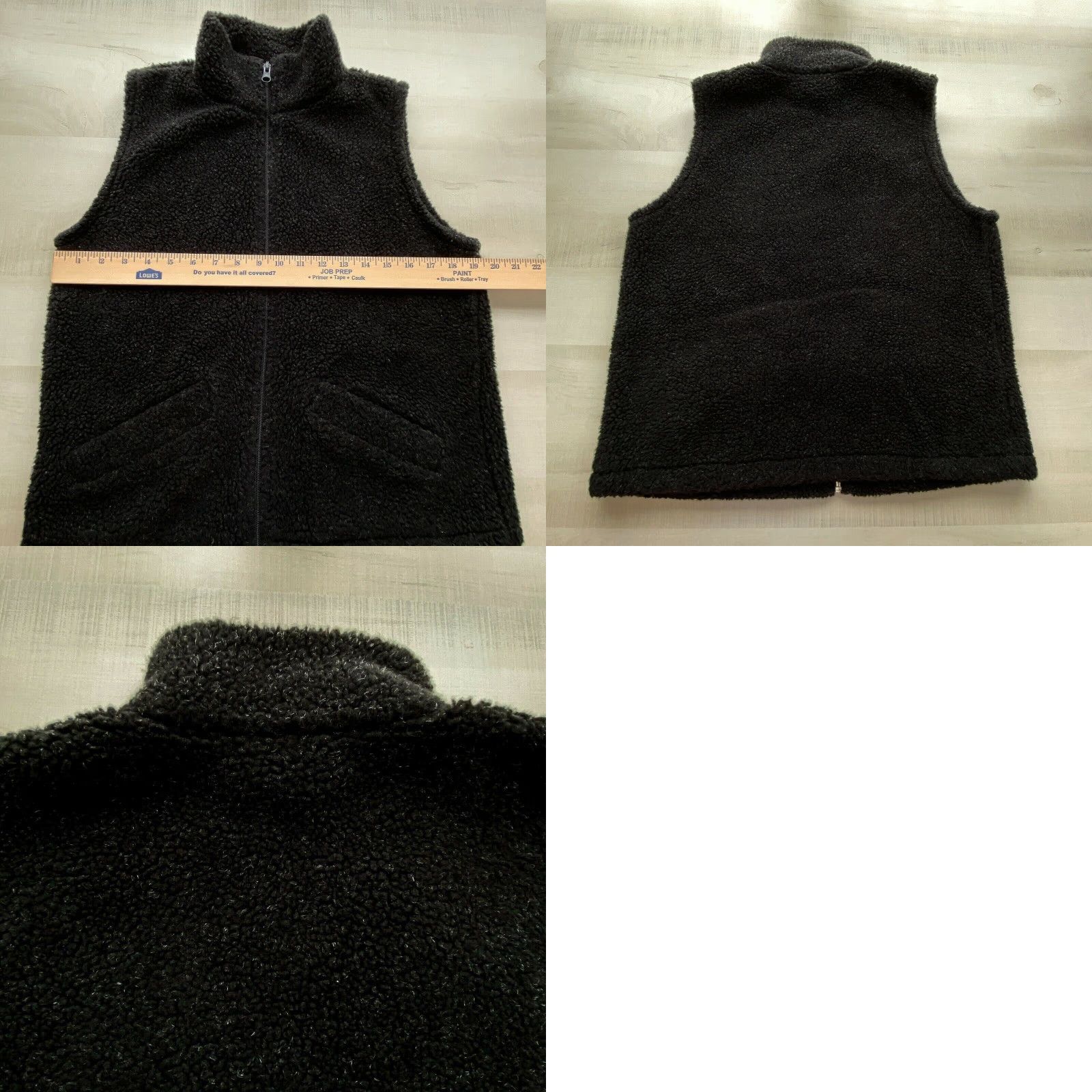 Vintage Paul Harris Design Women's Black Faux Sherpa Vest Medium Zip Up Pockets Size M / US 6-8 / IT 42-44 - 8 Thumbnail
