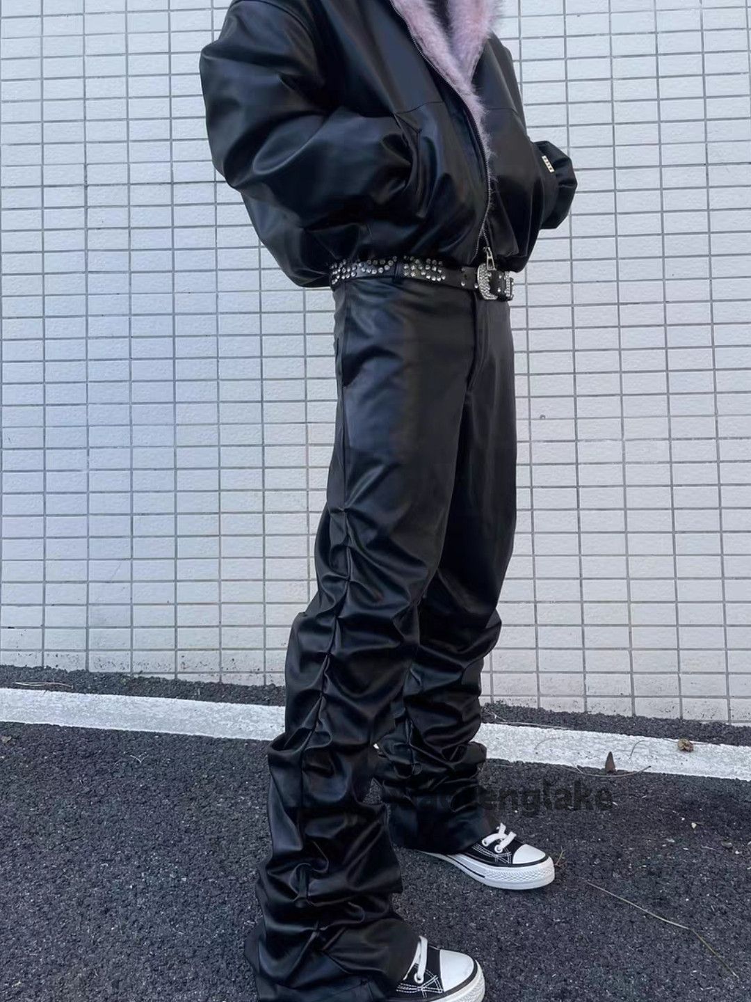 Designer Unisex utility punk yuppie pu skate hiphop pleated pants Size US 34 / EU 50 - 3 Thumbnail