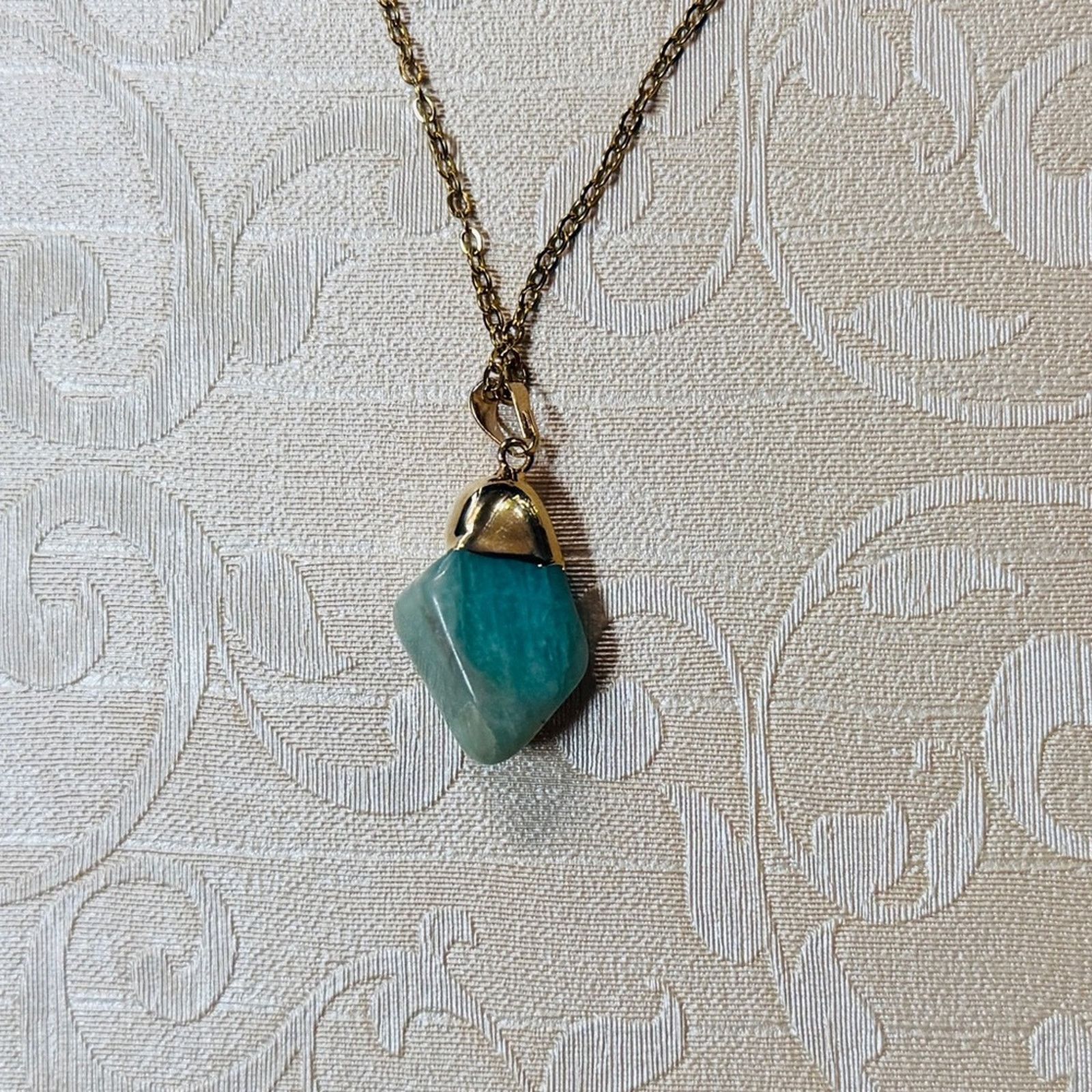 Handmade Gold Tone Necklace with Amazonite Pendant Size ONE SIZE - 3 Thumbnail