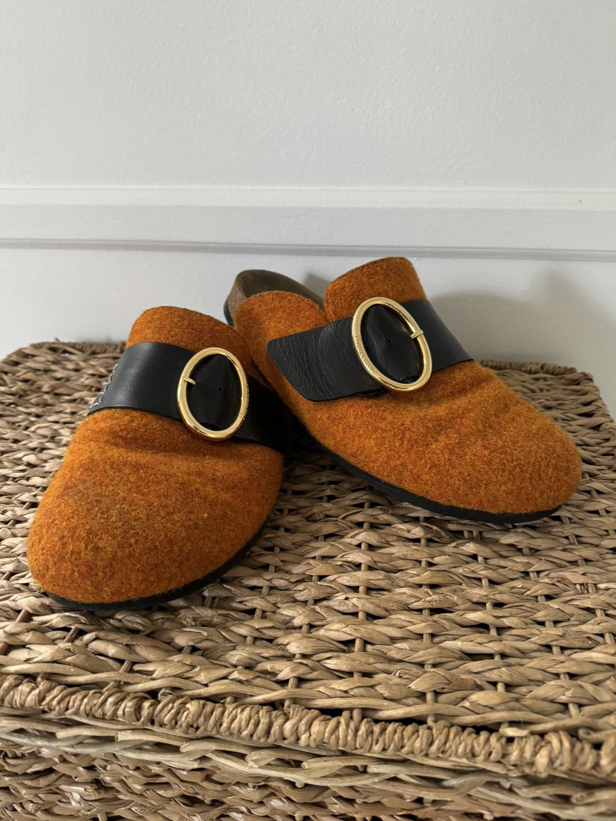 image of J W Anderson Jw Anderson Buckle Felt Loafer Mule Shoess in Orange, Men's (Size 10)