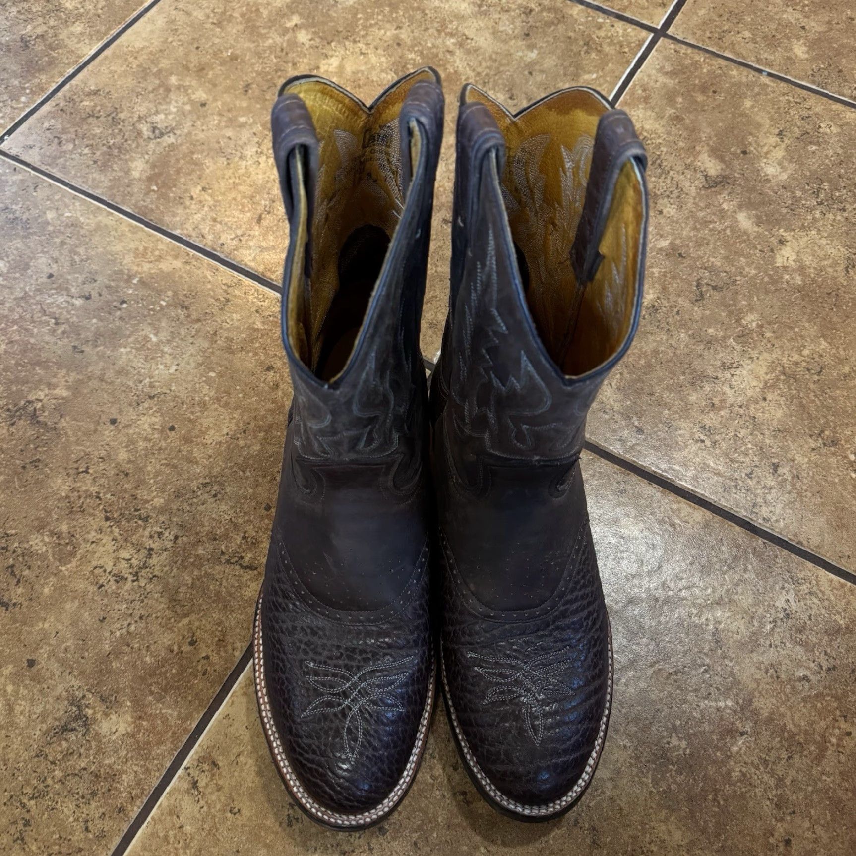 Vintage Ben Miller Mens Cowboy Boots Size 12 13 D Brown Mid Calf Round Toe Vintage Leather Western Boots Mens Size US 12 / EU 45 - 4 Thumbnail