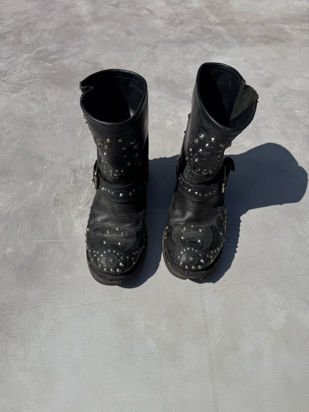 ASH Vintage Ash Studded Black Leather Biker Boot Size US 7 / IT 37 - 5 Thumbnail
