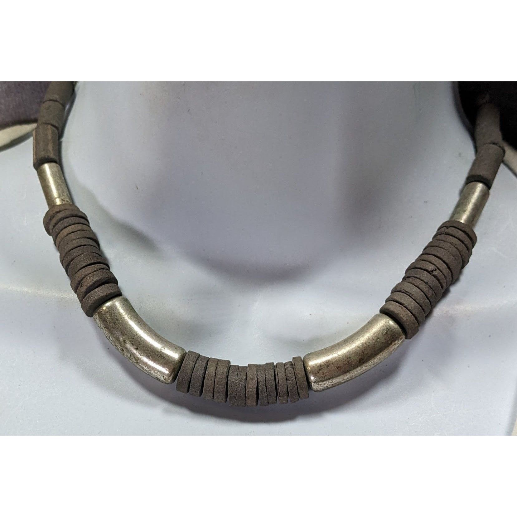 Other Vintage Handcrafted Necklace With Rustic Clay Beads & Silver Size ONE SIZE - 4 Thumbnail