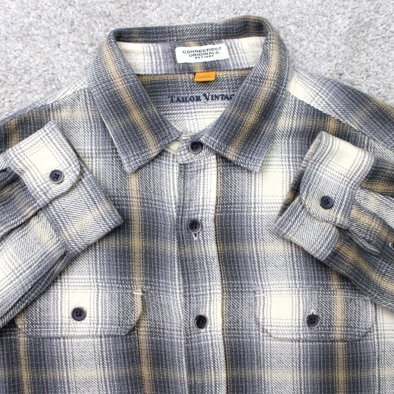 Vintage Tailor Vintage Shirt Mens Large Gray/Yellow Cotton Flannel Long Sleeve Button-Up, Plaid, Heavy Size US L / EU 52-54 / 3 - 2 Thumbnail