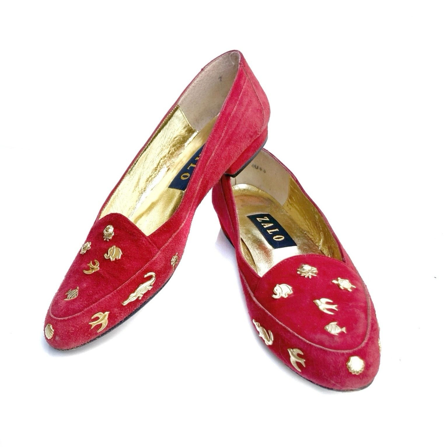 Vintage Vintage Zalo Red Suede Gold Charm Loafers | Handmade Spain Size US 7 / IT 37 - 4 Thumbnail