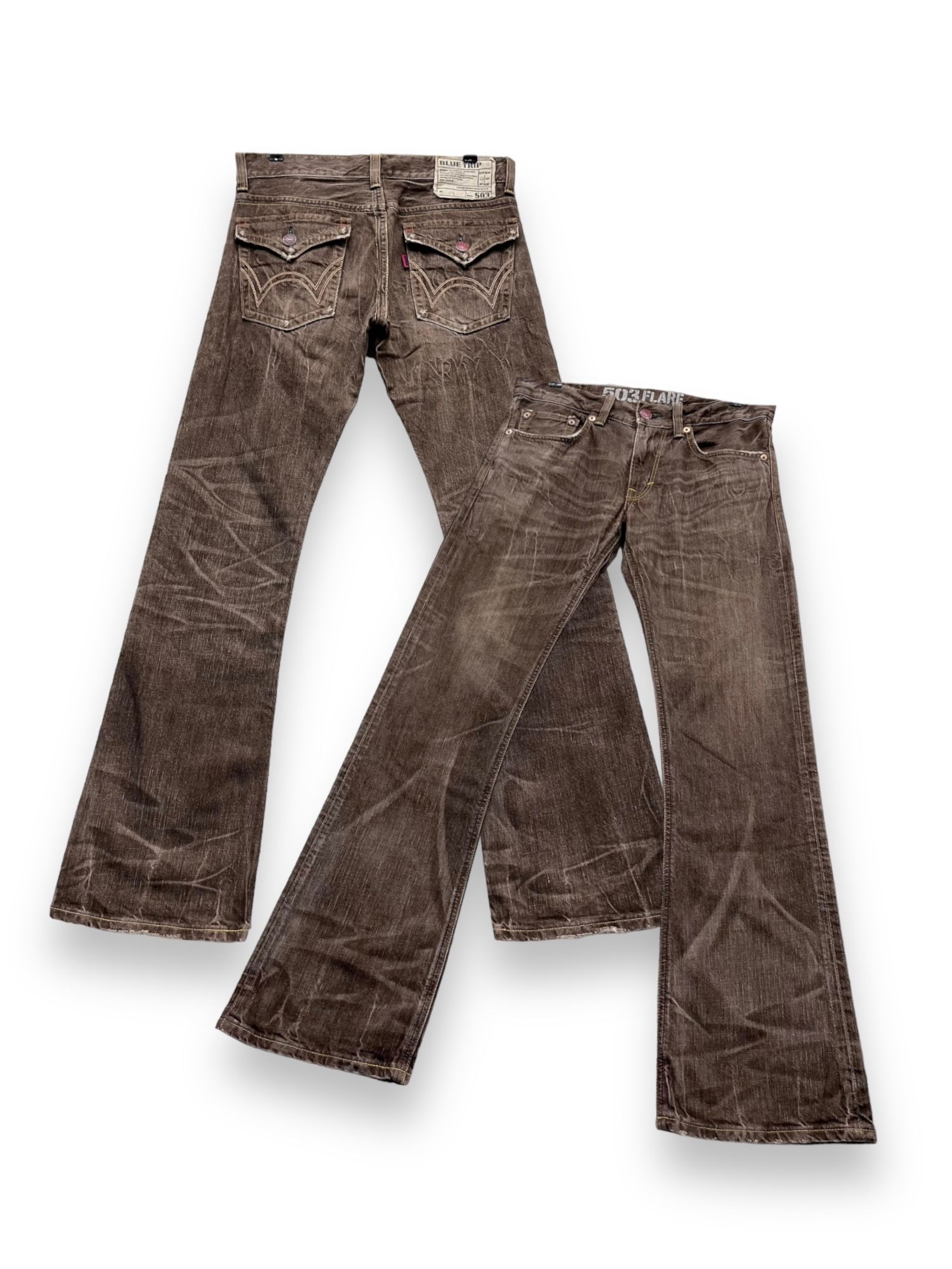 Pre-owned If Six Was Nine X Le Grande Bleu L G B Vintage Edwin 503 Flare Retro Punk Brown Denim Pants (size 31)