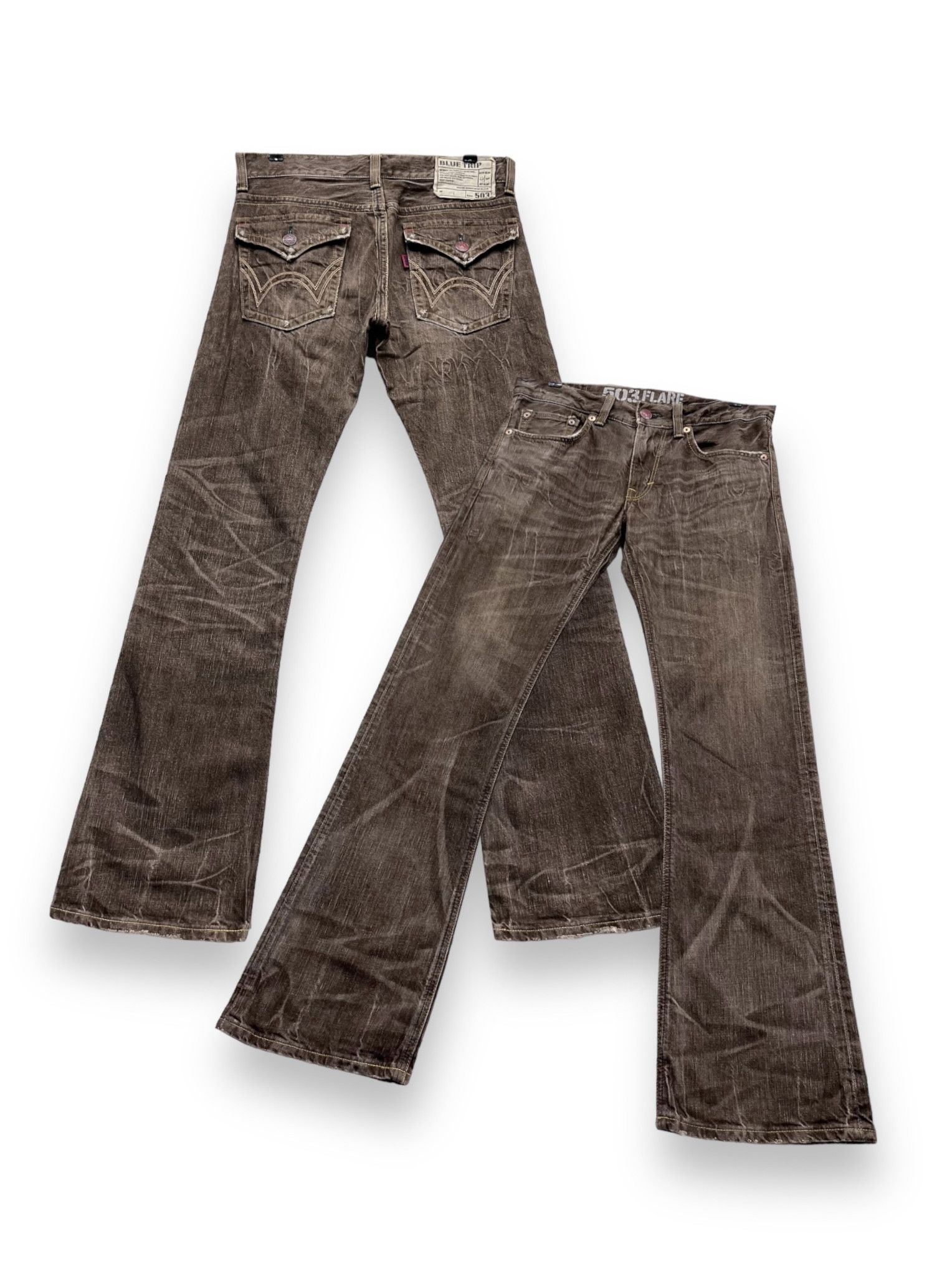 image of If Six Was Nine x Le Grande Bleu L G B Vintage Edwin 503 Flare Retro Punk Brown Denim Pants (Size 3