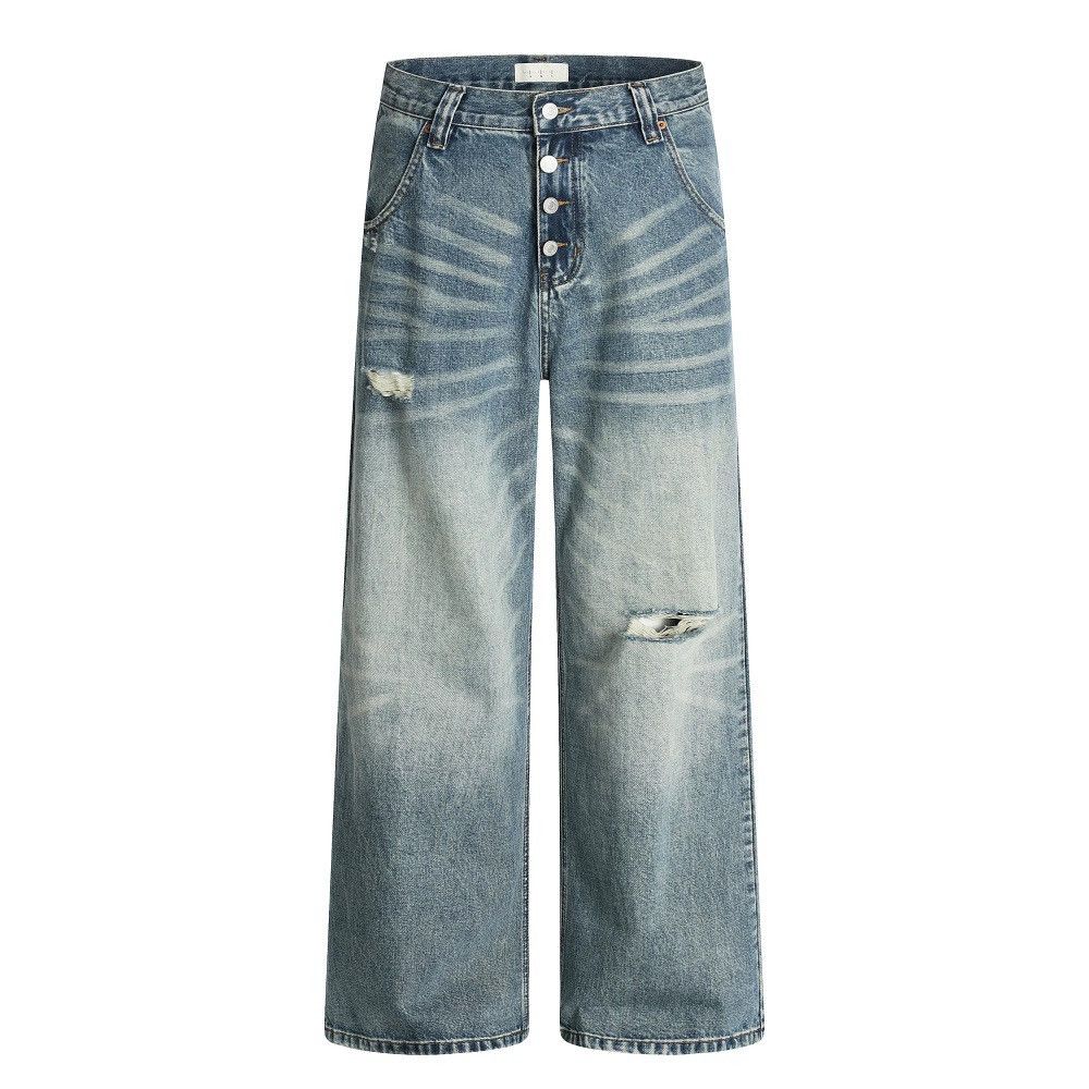 Jean Men's loose distressed wide-leg straight ripped washed jeans Size US 32 / EU 48 - 1 Thumbnail