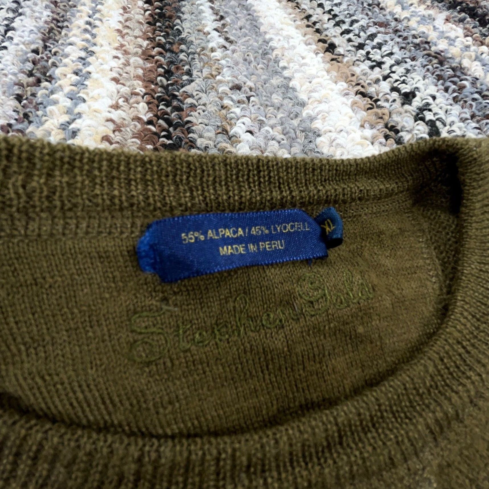 Olive Stephen Gold Men's Sweater XL Green Alpaca Lyocell Crew Neck Pullover Knit Casual Outdoor 90s? Size US XL / EU 56 / 4 - 4 Thumbnail