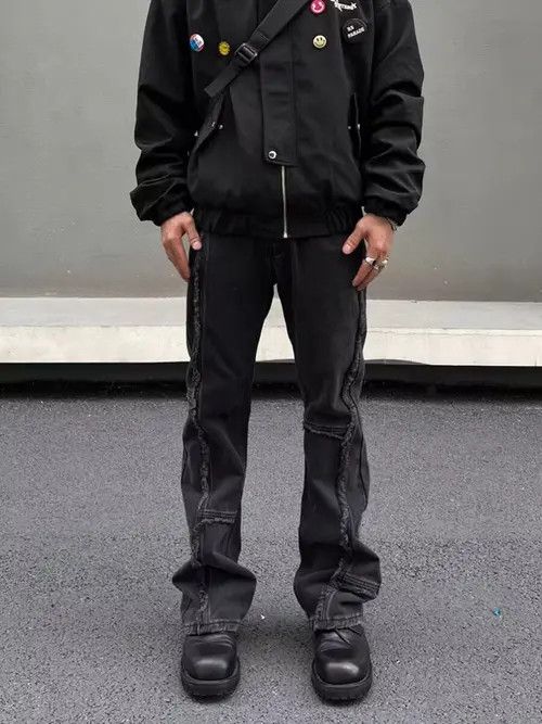 Jean Vintage raw edge patchwork washed black bootcut jeans Size US 32 / EU 48 - 1 Thumbnail