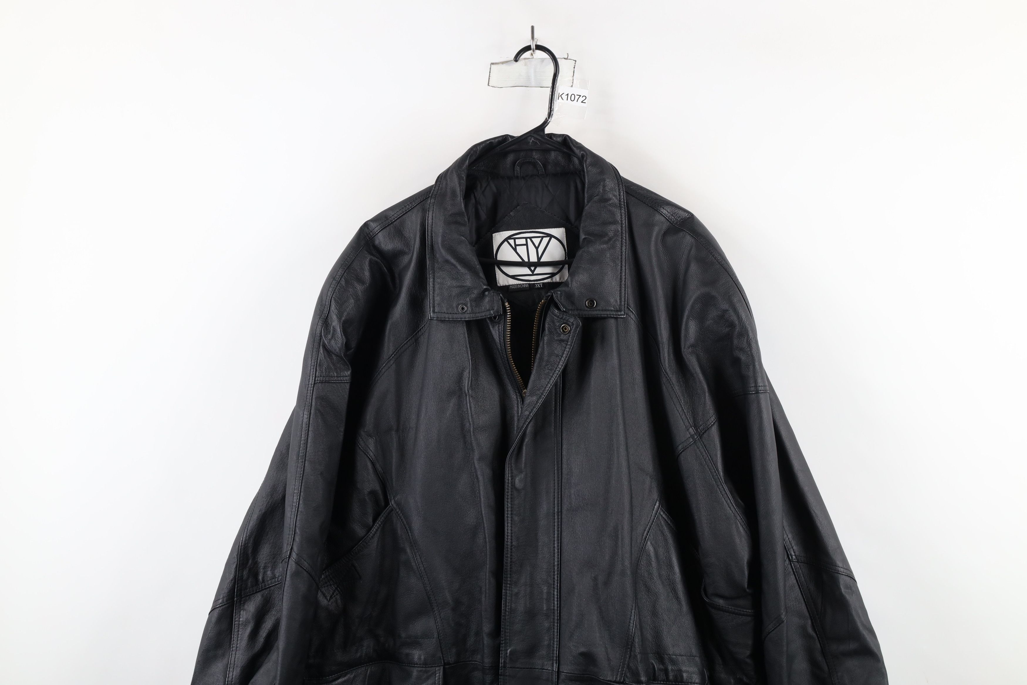 Vintage Vintage 90s Streetwear Leather Full Zip Parka Jacket Black Size US XXL / EU 58 / 5 - 2 Thumbnail