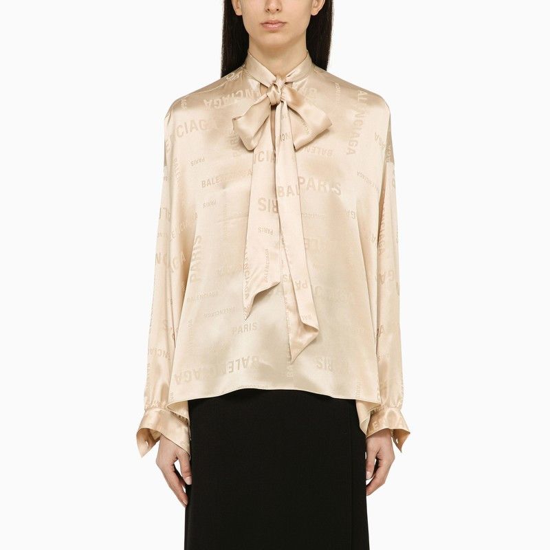 image of Balenciaga Champagne-Coloured Silk Shirt With Bow in Beige, Women's (Size Medium)