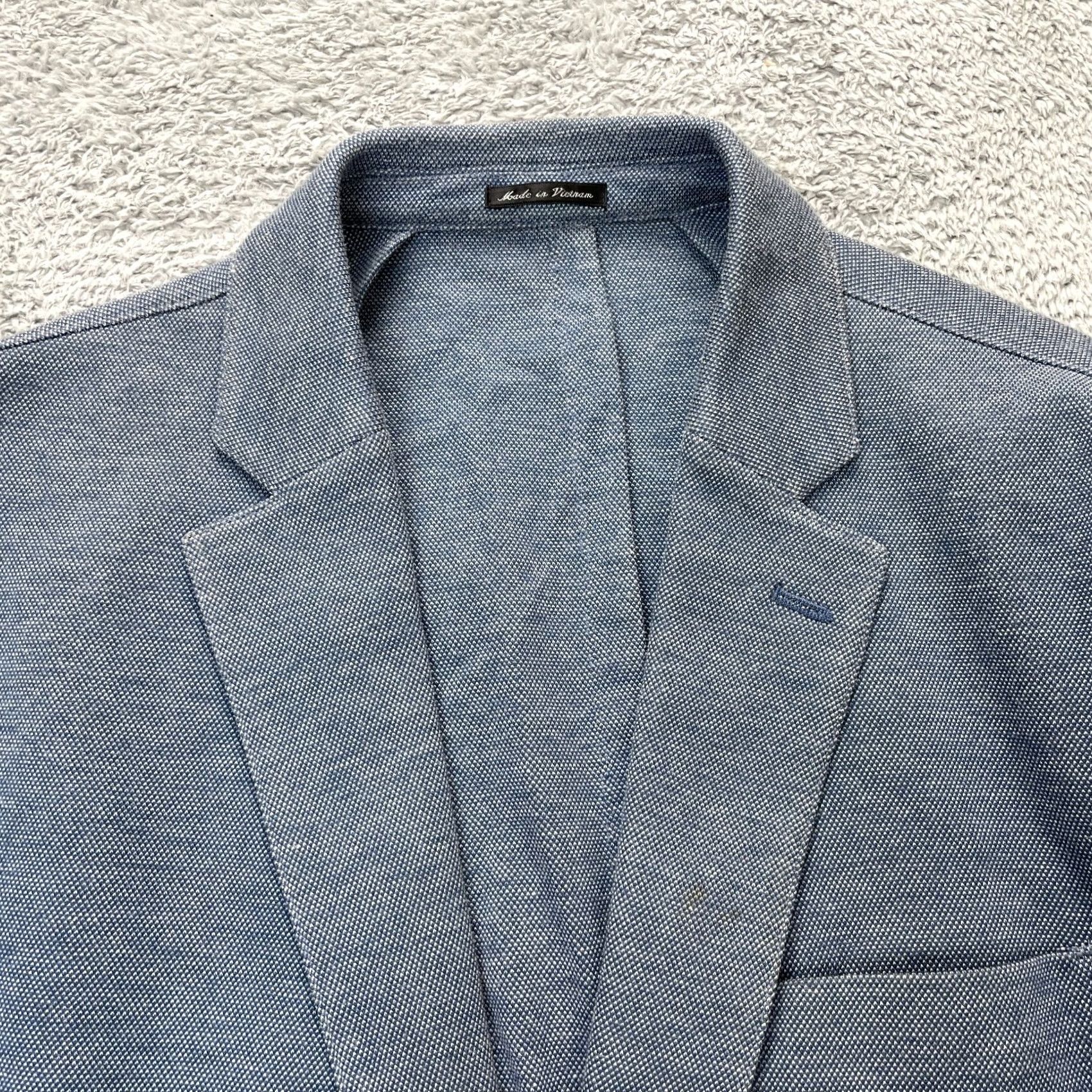 Vintage Flynt Men Blazer Jacket 42L Blue Wool Polyester Notch Lapel Single-Breasted 2-Button 4-Button Long Coat City Preppy Business Mens Size 42R - 3 Thumbnail