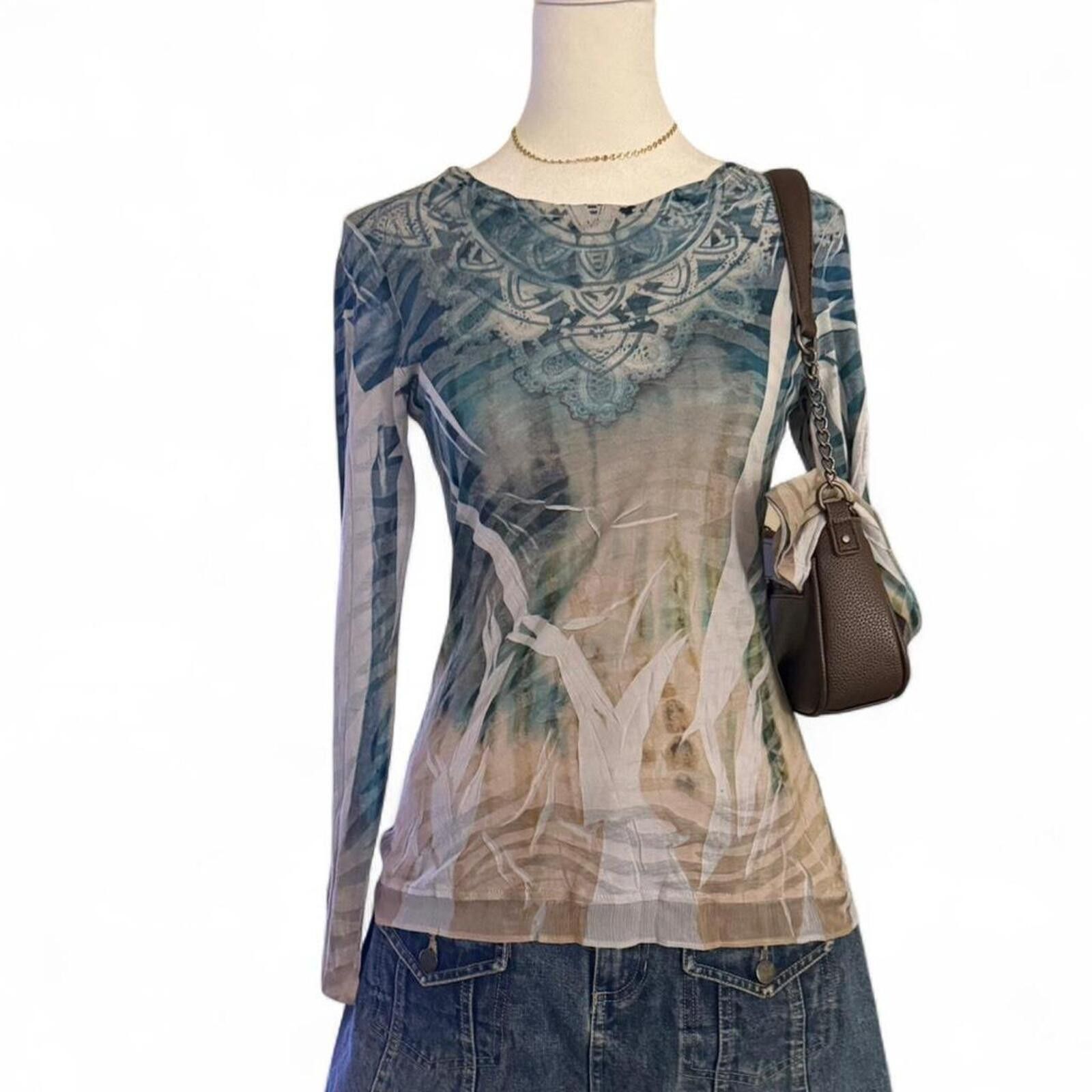 Other Y2K Blue & Brown Xhilaration Long Sleeve Top Size S / US 4 / IT 40 - 1 Thumbnail