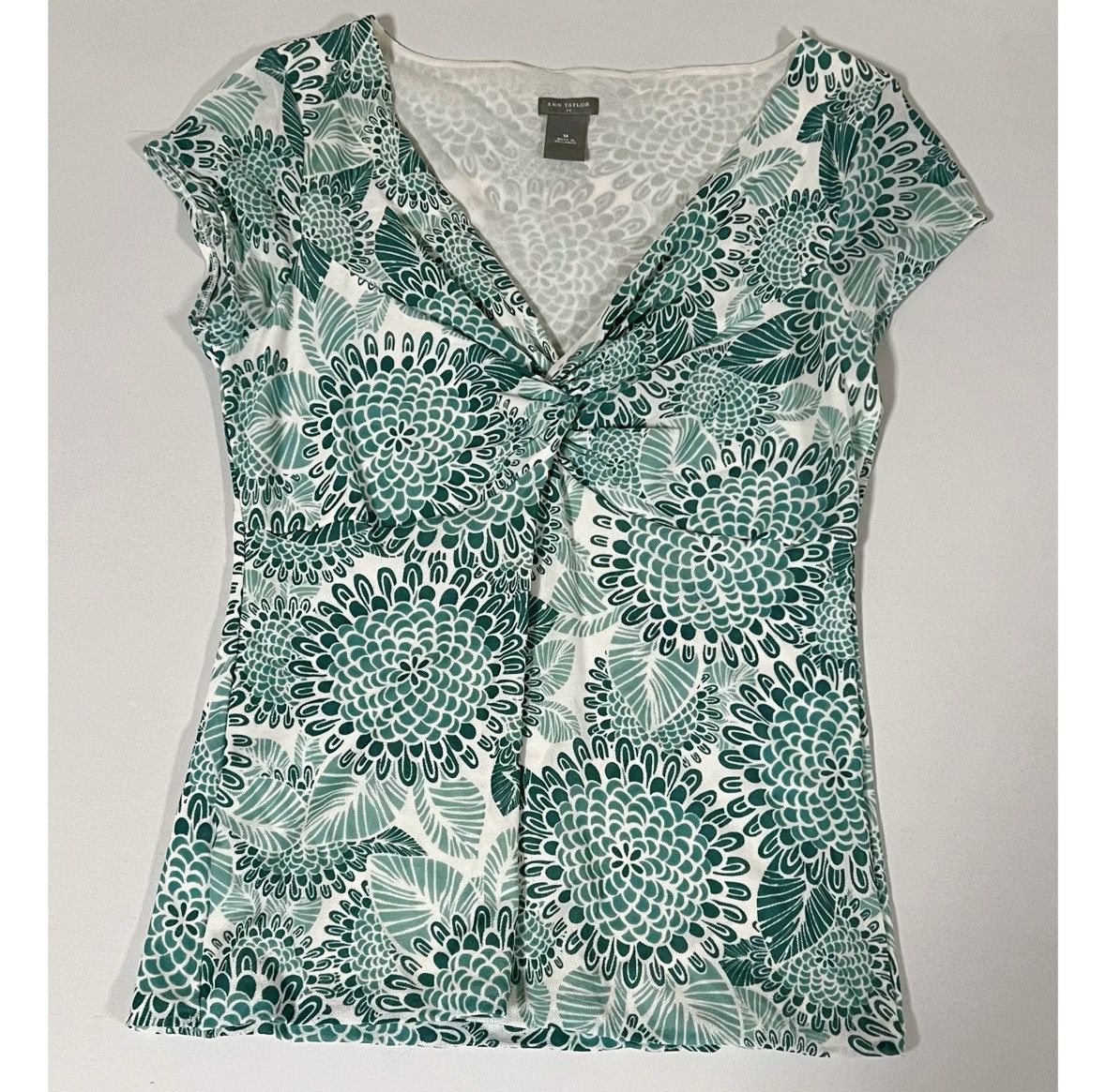 Ann Taylor Ann Taylor Teal Floral Knot-Front Shirt Top Blouse Size M 🤍✨ Size M / US 6-8 / IT 42-44 - 2 Thumbnail