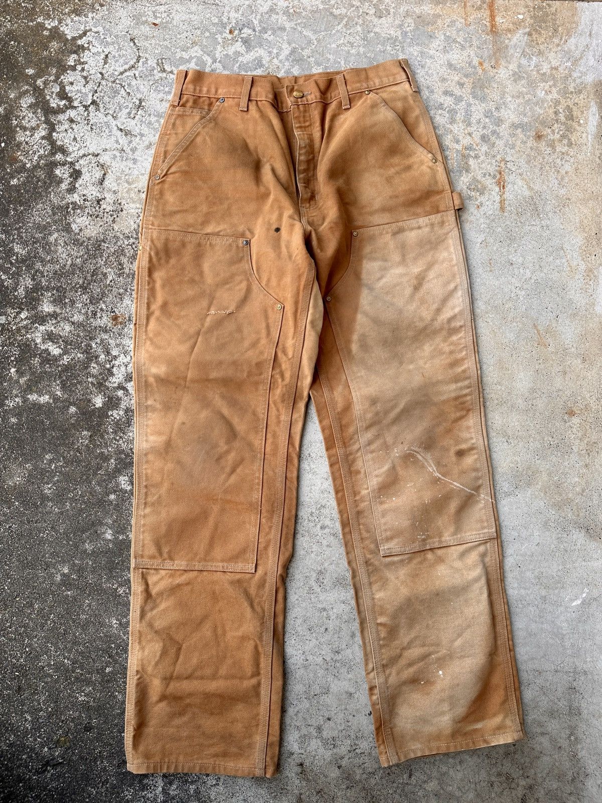 Carhartt Sun fade bleached Trashed dungarees double knee carpenter Size US 33 - 4 Thumbnail