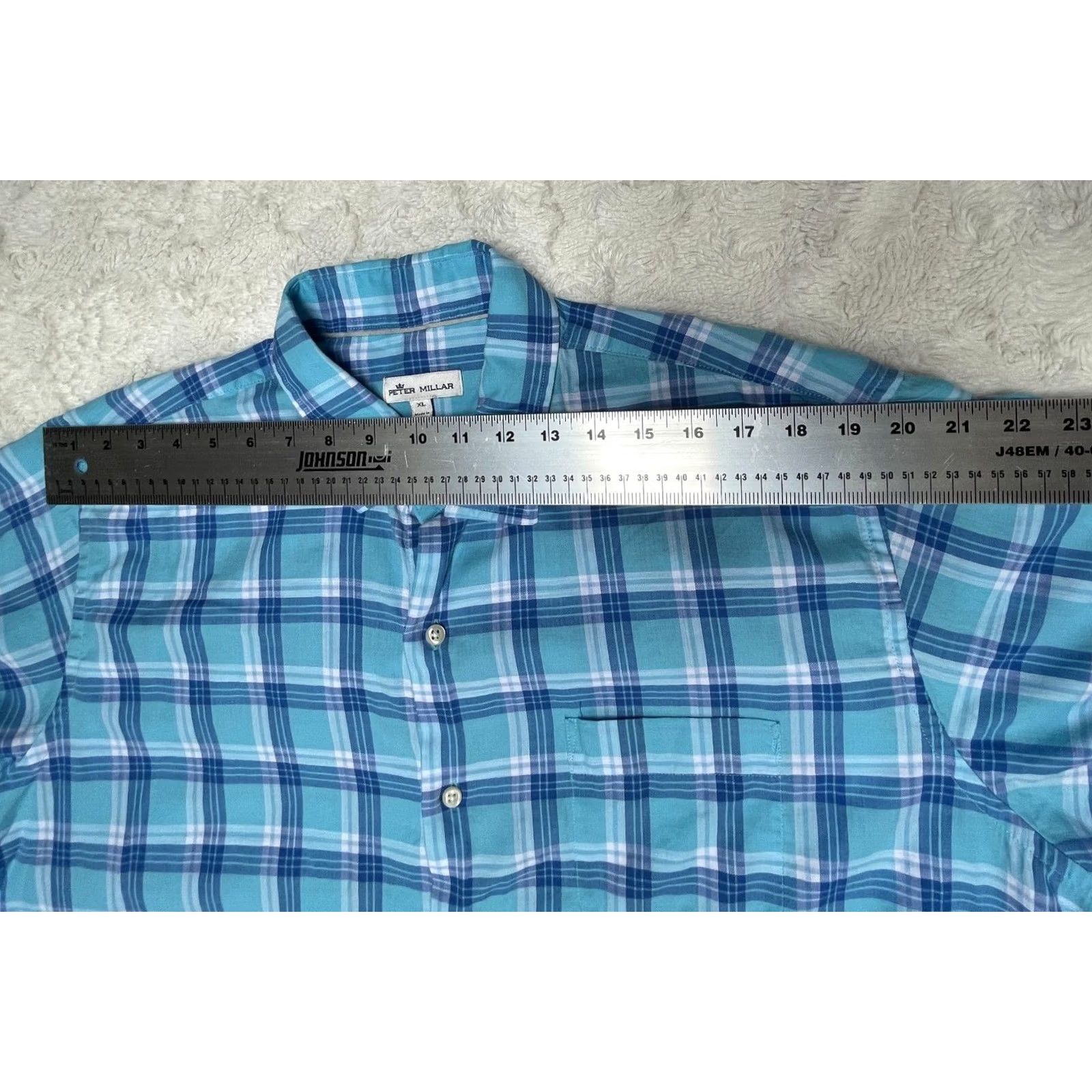 Peter Millar Peter Millar Mens Plaid Shirt Button-Up Short Sleeve XL Blue 100% Cotton Size US XL / EU 56 / 4 - 6 Thumbnail