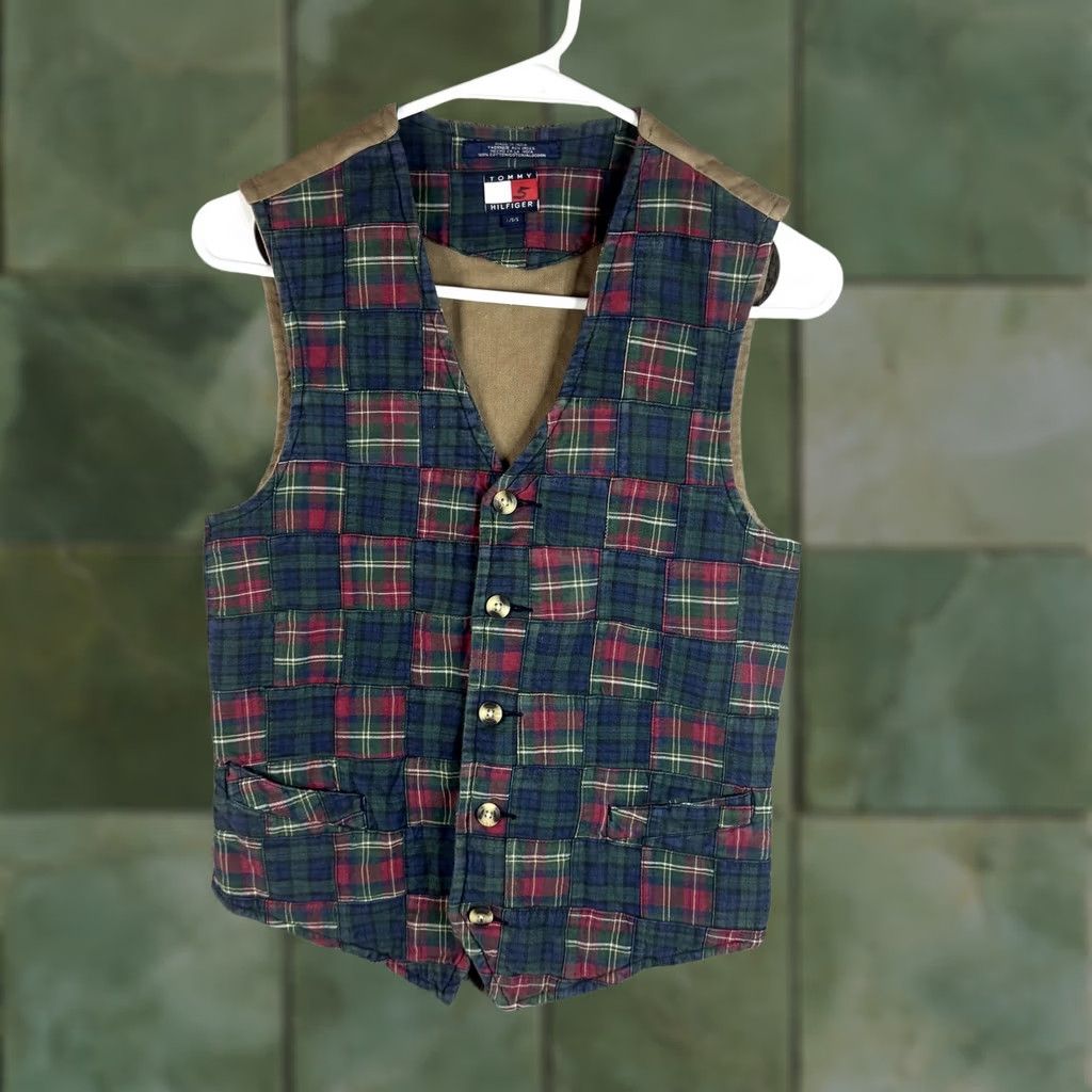 Tommy Hilfiger Tommy Hilfiger Suit Vest Mens Large Multicolor Plaid Cotton Belted 2 Piece Casual Size 42R - 1 Thumbnail