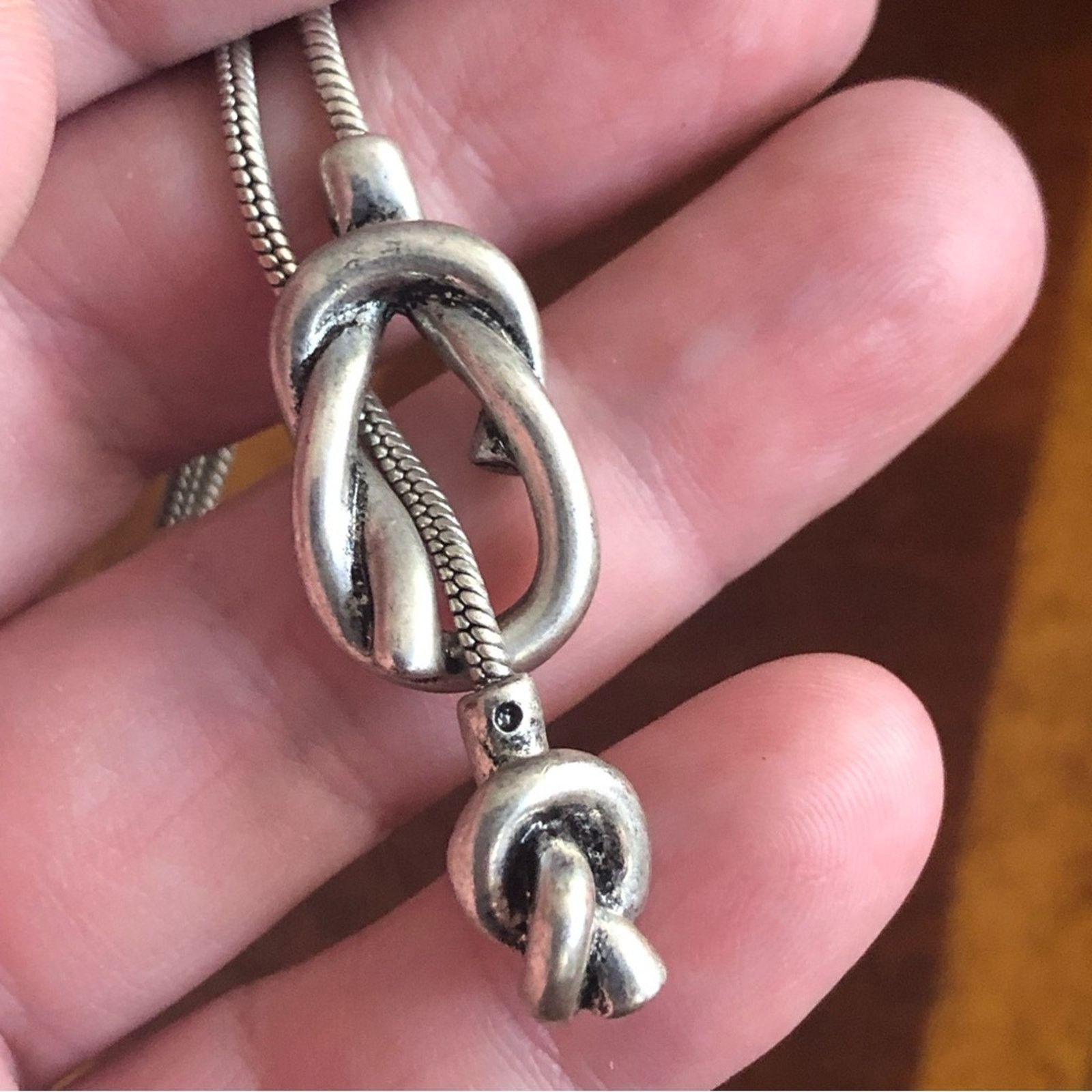 Vintage Vintage silver knot lariat snake chain slider necklace Size ONE SIZE - 2 Thumbnail