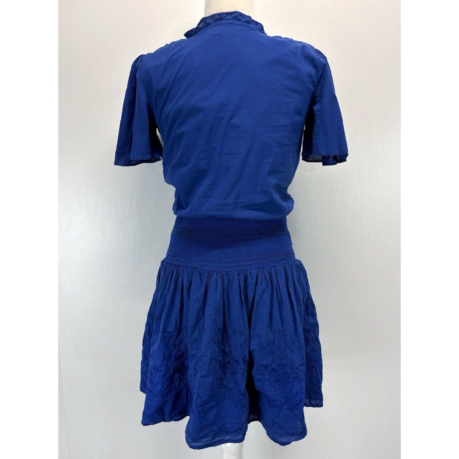 Ralph Lauren NEW Lauren Ralph Lauren Blouson Dress 00 Blue Short Sleeve Smocked Waist Womens Size 24" / US 00 / IT 34 - 3 Thumbnail