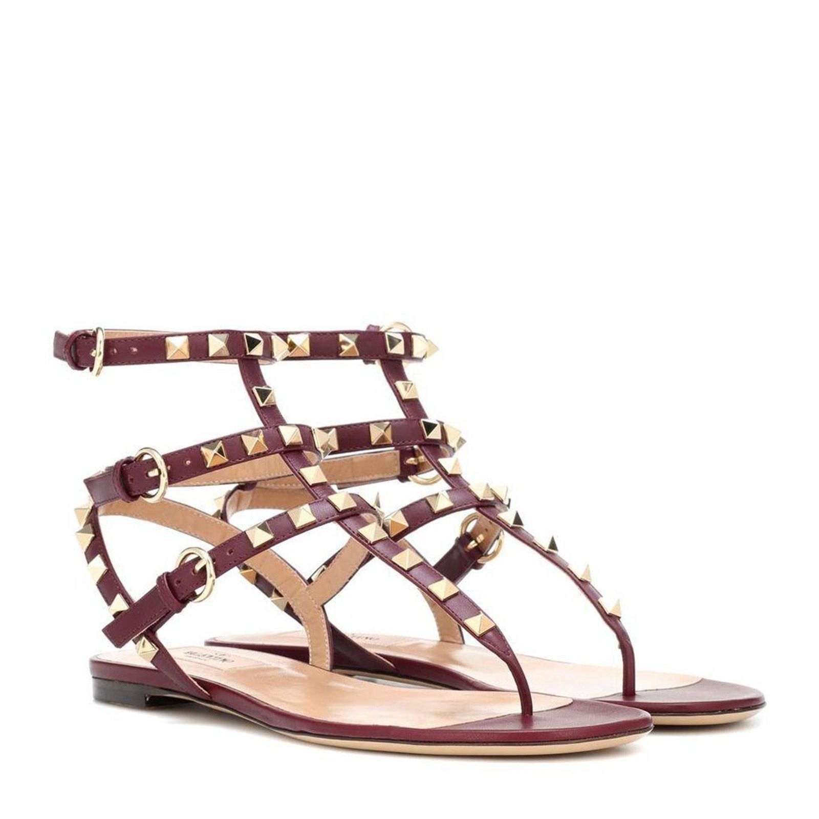 Valentino Valentino Rockstud Red Burgundy Leather Triple Gladiator Size US 5 / IT 35 - 3 Thumbnail