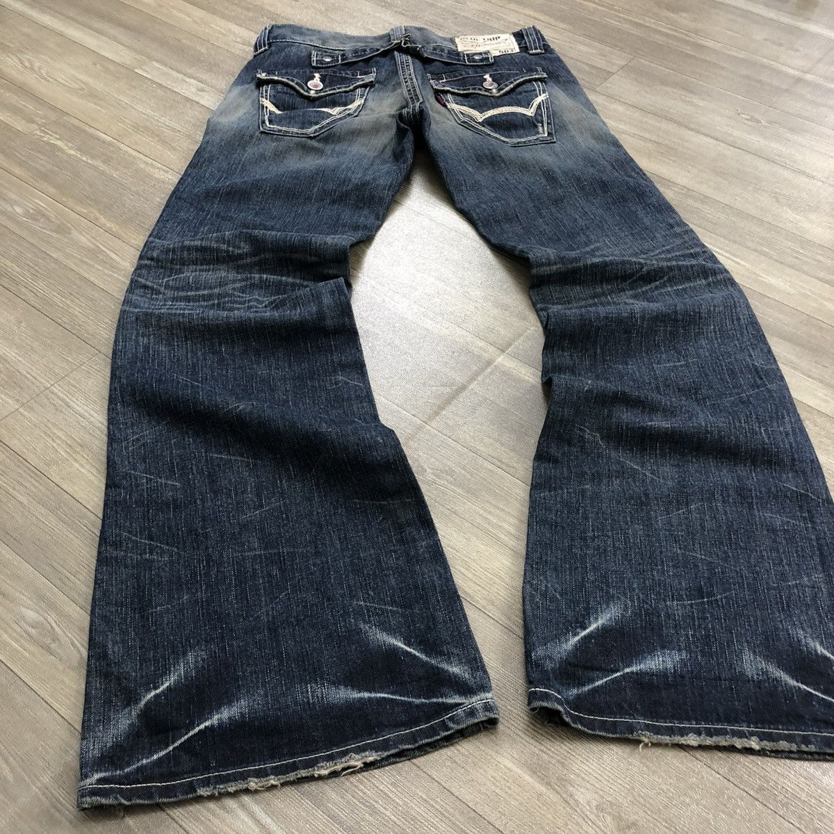 If Six Was Nine 🇯🇵 2000s Edwin 503 Faded Lgb Goa Buckle Back Flared Jeans Size US 28 / EU 44 - 21 Thumbnail