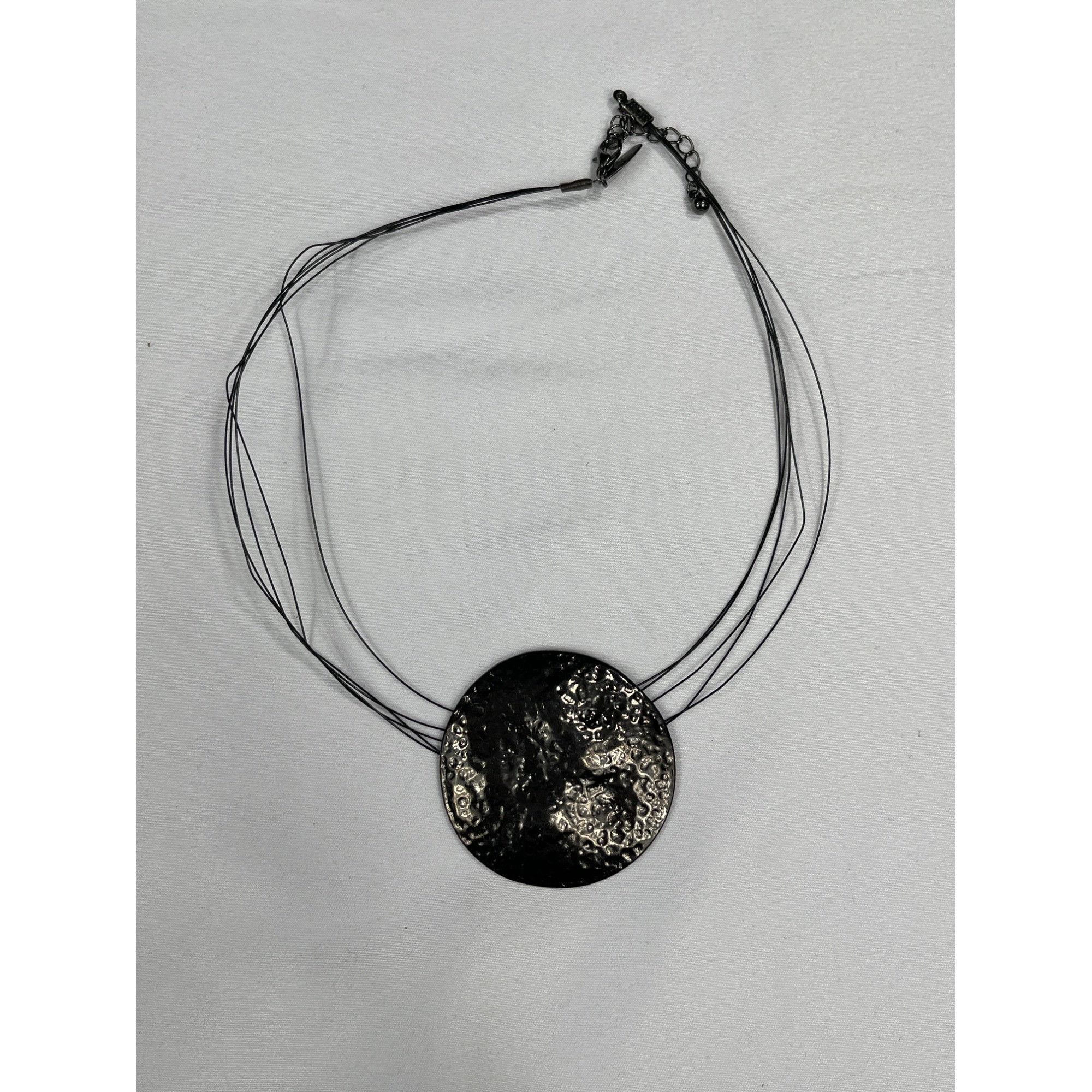 Vintage Multi Strand Necklace SKU 7857 With Large Hammered Silver Di Size ONE SIZE - 7 Thumbnail