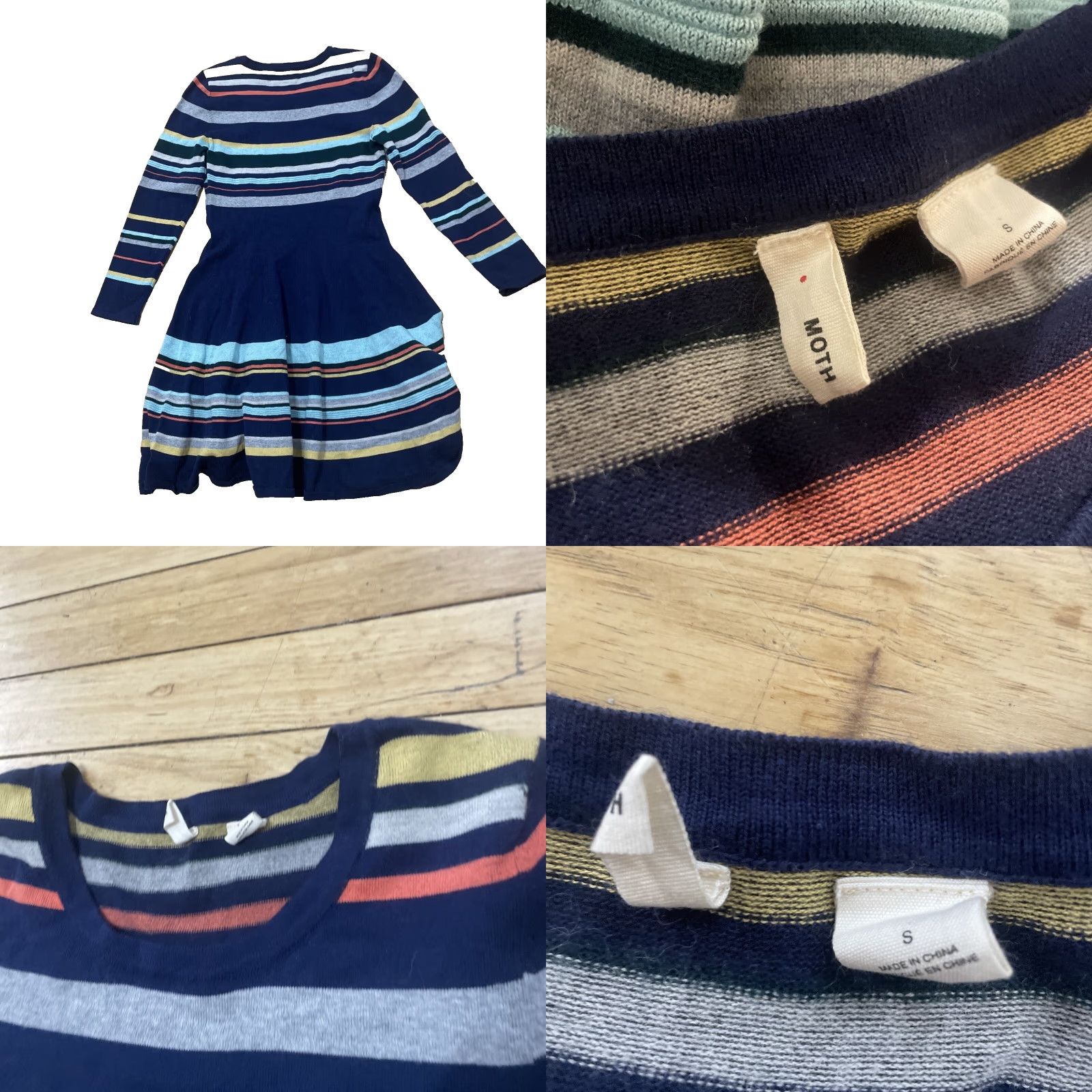 Vintage Moth Sweater Dress Women S Fit Flare Stripe Blue Merino Wool Blend Boho Cozy Dress Size S Size S / US 4 / IT 40 - 11 Thumbnail