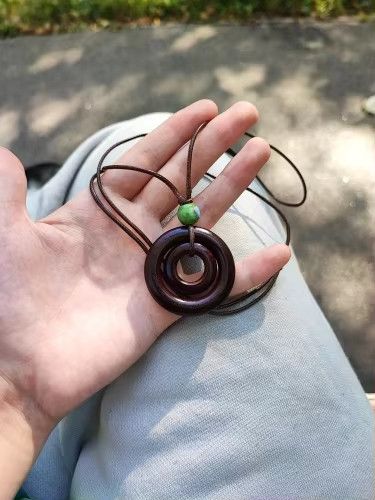 Handmade Wooden Circle Pendant Necklace Handmade Jewelry Gift For Her Size ONE SIZE - 2 Thumbnail