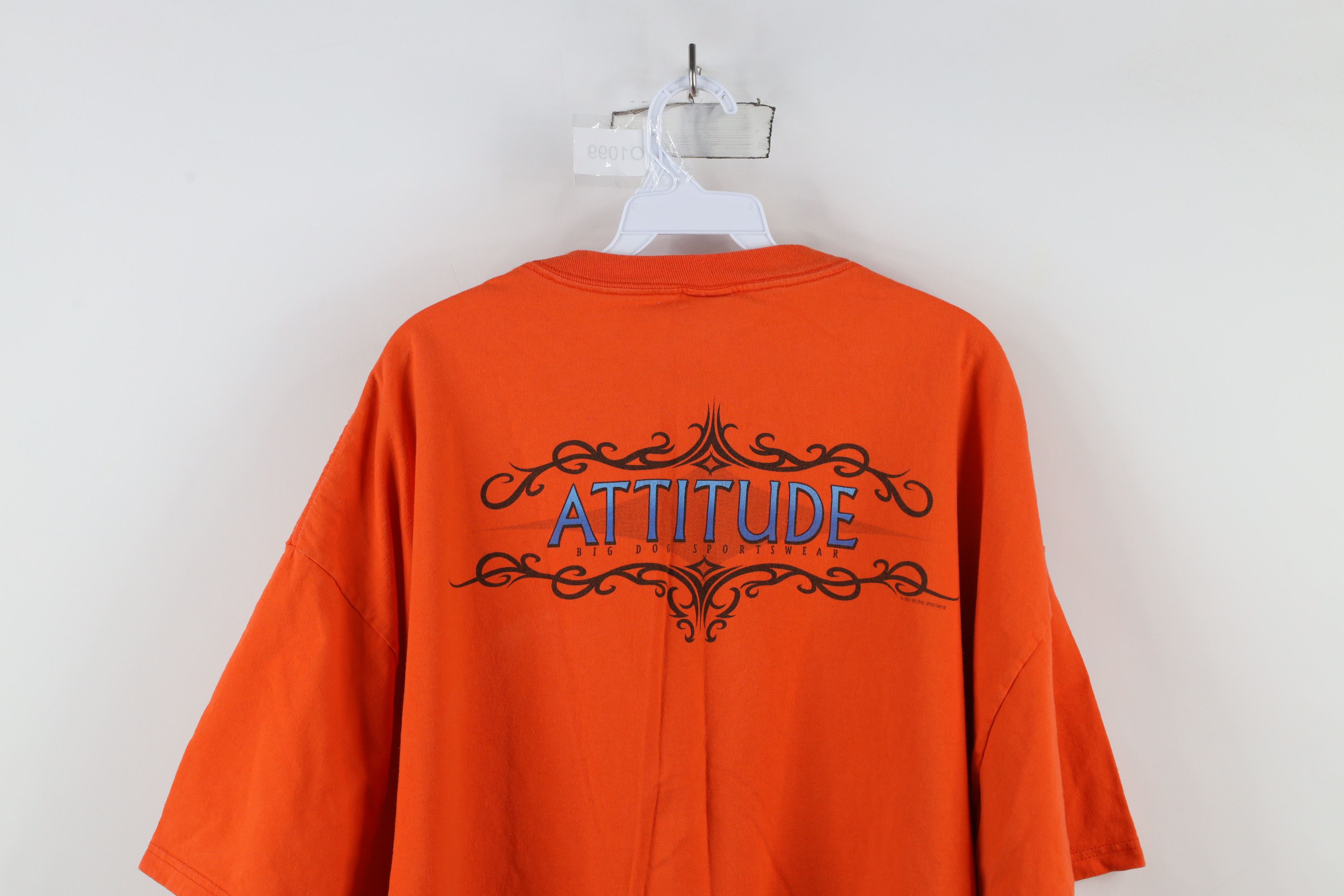 Big Dogs × Vintage Vintage 90s Big Dogs Spell Tribal Attitude T-Shirt Orange Size US XXL / EU 58 / 5 - 13 Thumbnail