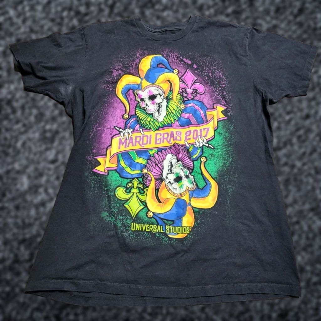 Vintage Universal Studios Mardi Gras 2017 Men's Large Black Graphic T-Shirt Size US L / EU 52-54 / 3 - 1 Thumbnail