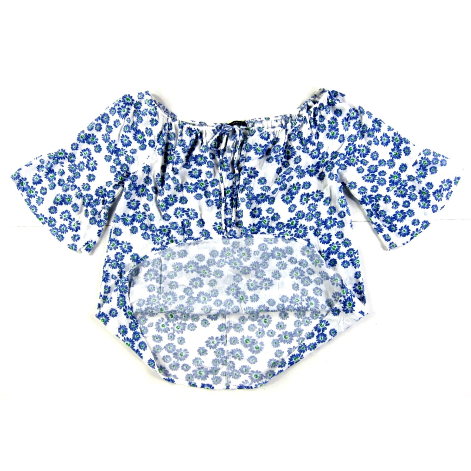 Nordstrom VINTAGE West Kei Nordstrom Off Shoulder Floral Blouse Blue White Rayon XL Top Women Blouse NWT Size XL / US 12-14 / IT 48-50 - 5 Thumbnail