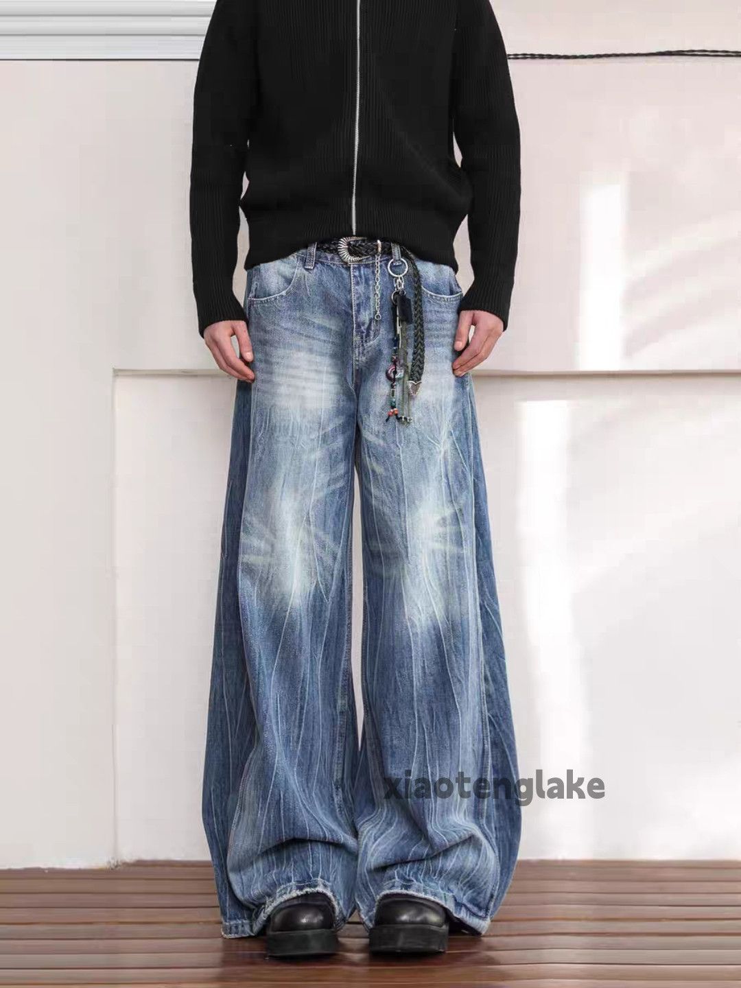 unisex washed faded cleanfit yuppie bootcut baggy jeans