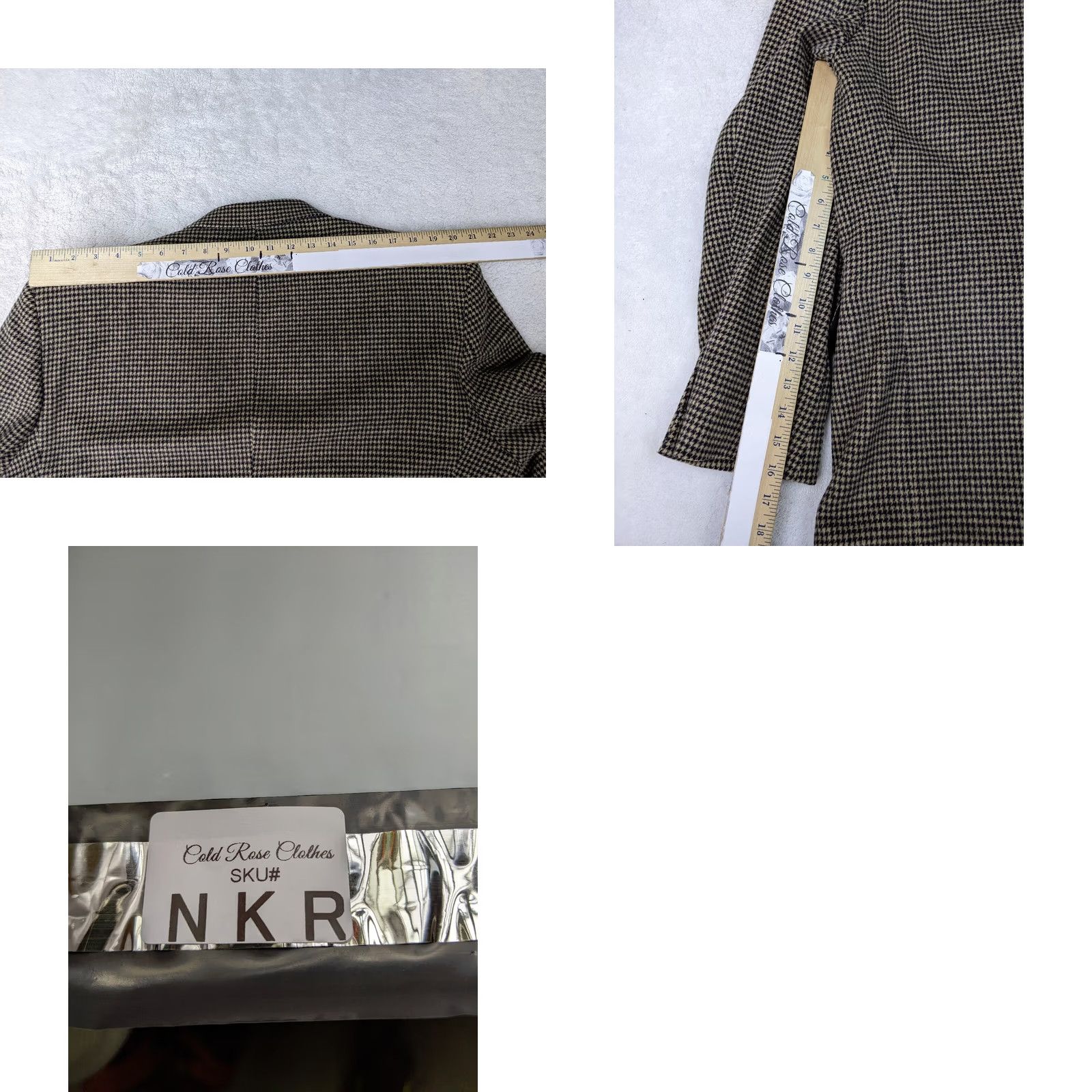Vintage Robert Stock Mens 46R Beige Houndstooth Tweed Coat Blazer Jacket 2 Button Blazer Notch Lapel Wool Woolen Single-Breasted Big & Tall Adult Mens Size 46R - 9 Thumbnail