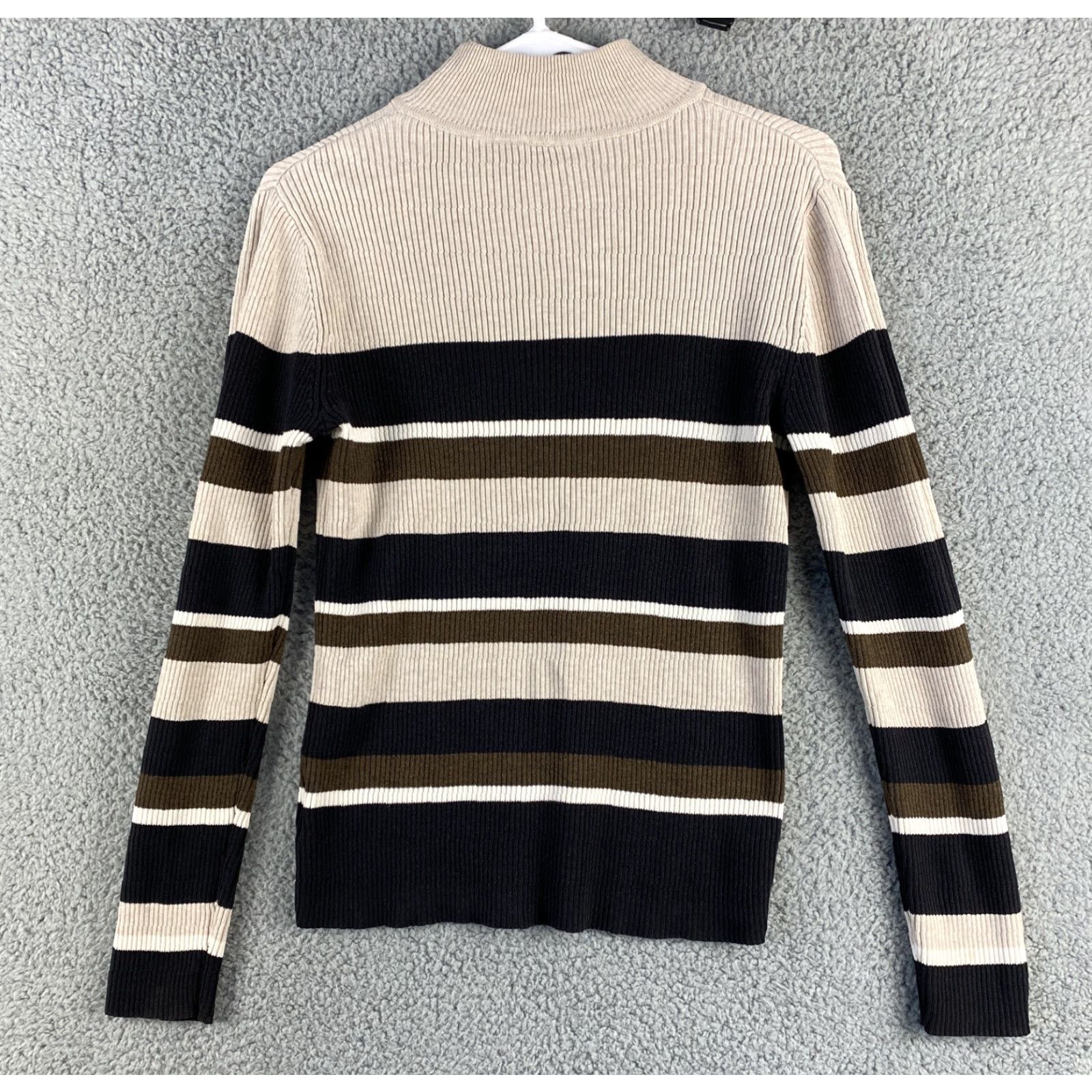 Croft & Barrow Croft & Barrow Women's Sweater Pullover Size M Tan & Cream Cotton Waffle-Knit High Neck Long Sleeve Size M / US 6-8 / IT 42-44 - 8 Thumbnail