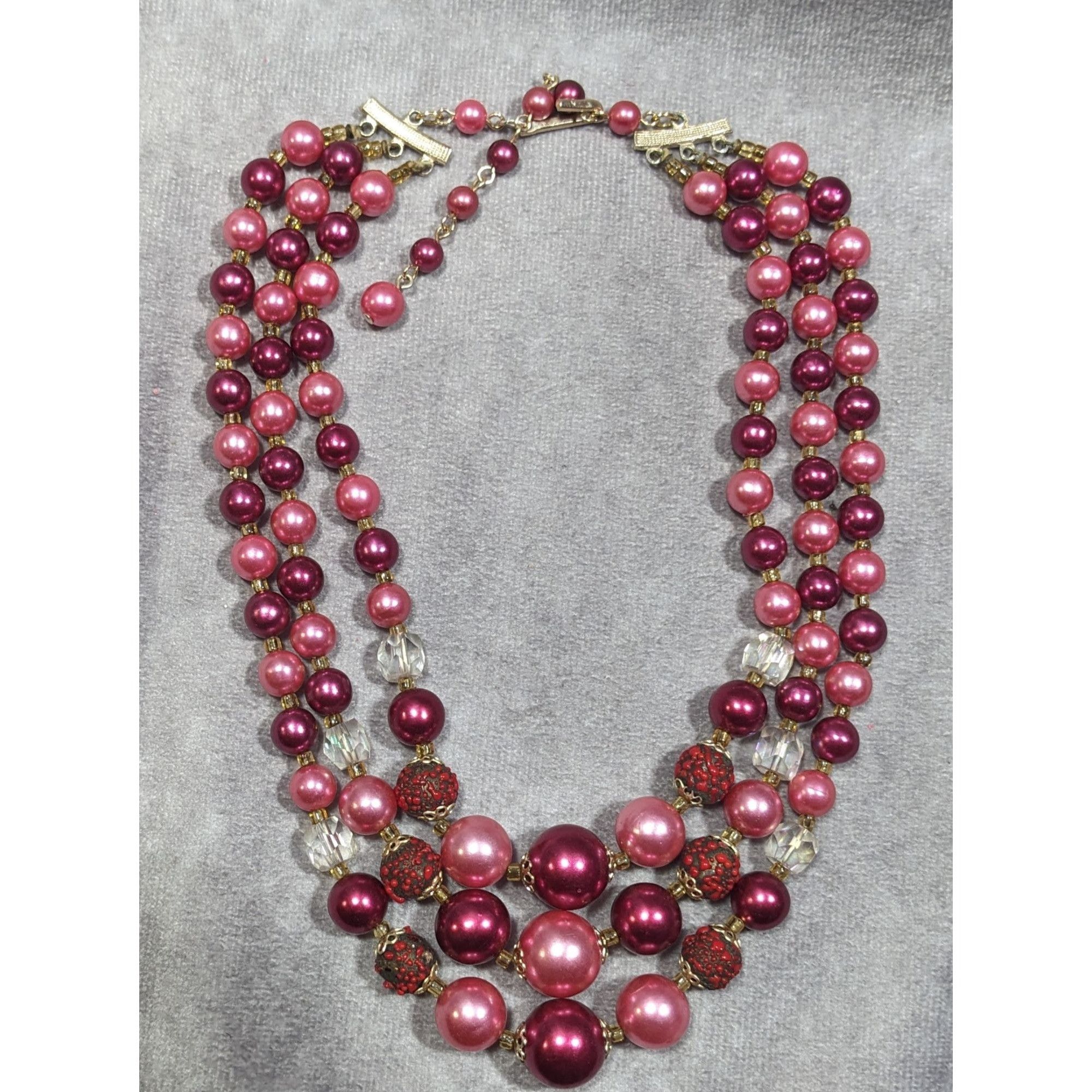 Other Vintage Japan Pink And Red Metallic Beaded Multilayer Neckla Size ONE SIZE - 5 Thumbnail
