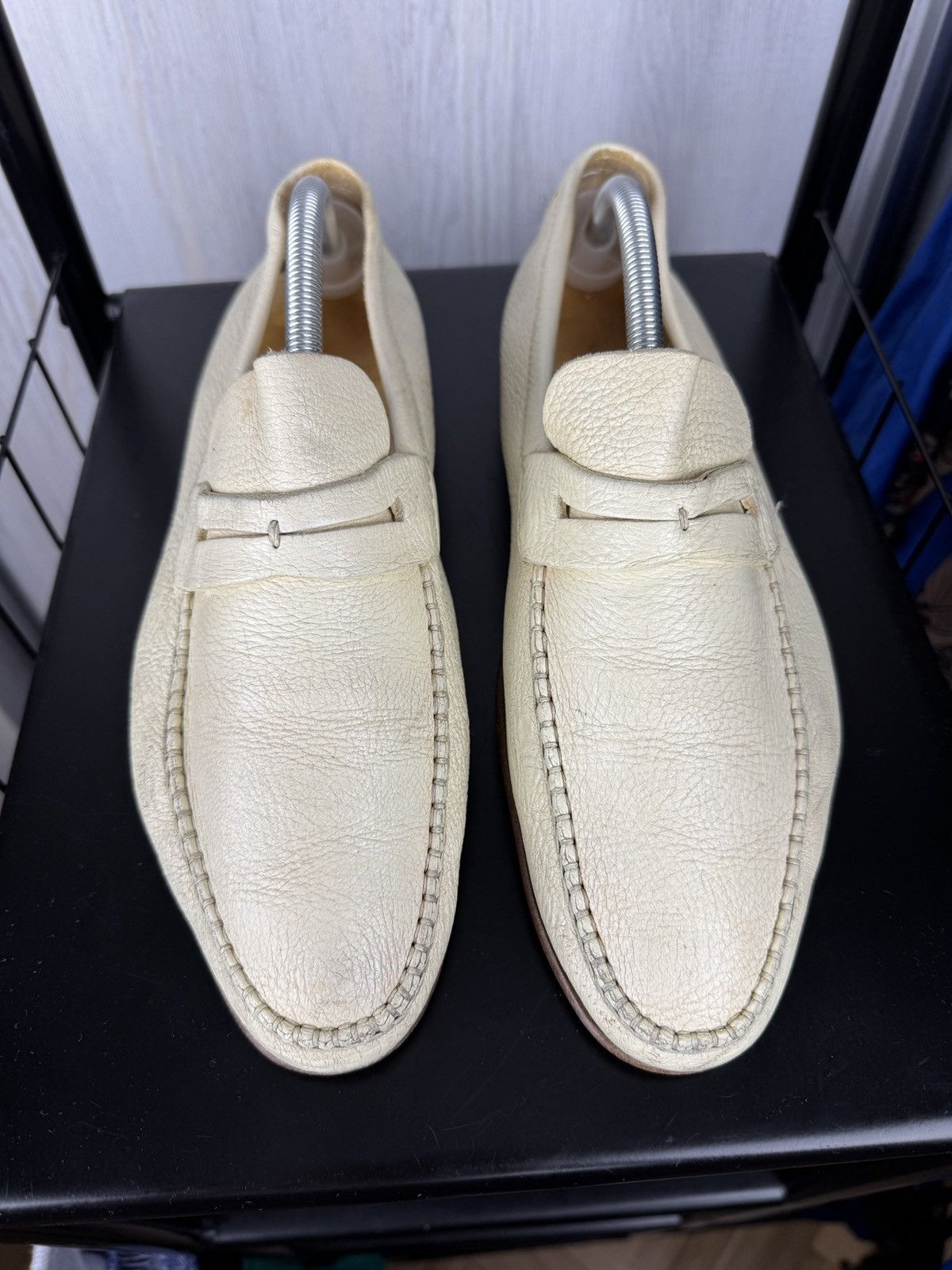 Ermenegildo Zegna Ermenegildo Zegna Ivory White Leather Classic Loafers 9.5EE Size US 10.5 / EU 43-44 - 7 Thumbnail
