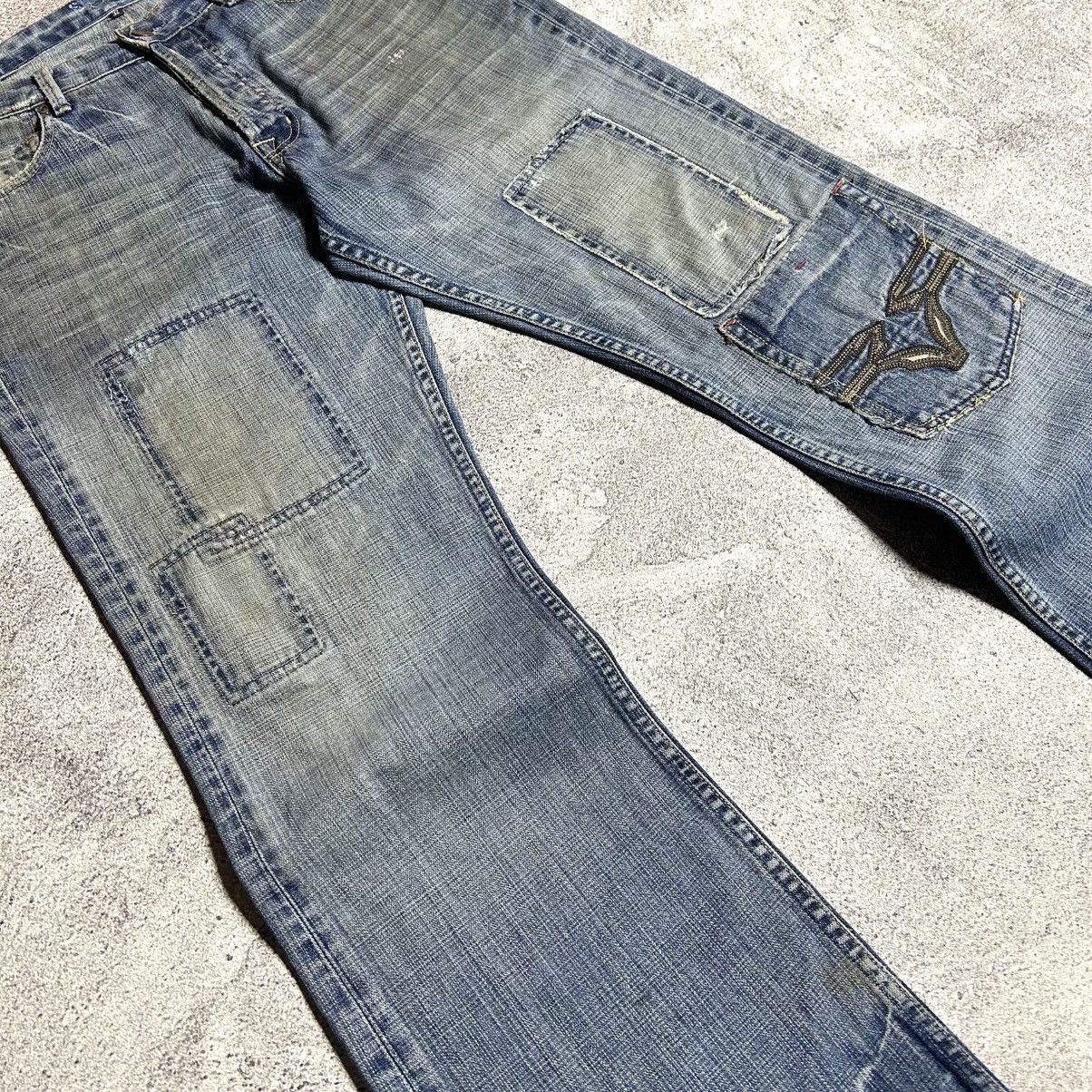 Japanese Brand Vintage SACRED BLUE Flared Denim Patchwork USA Size US 32 / EU 48 - 5 Thumbnail