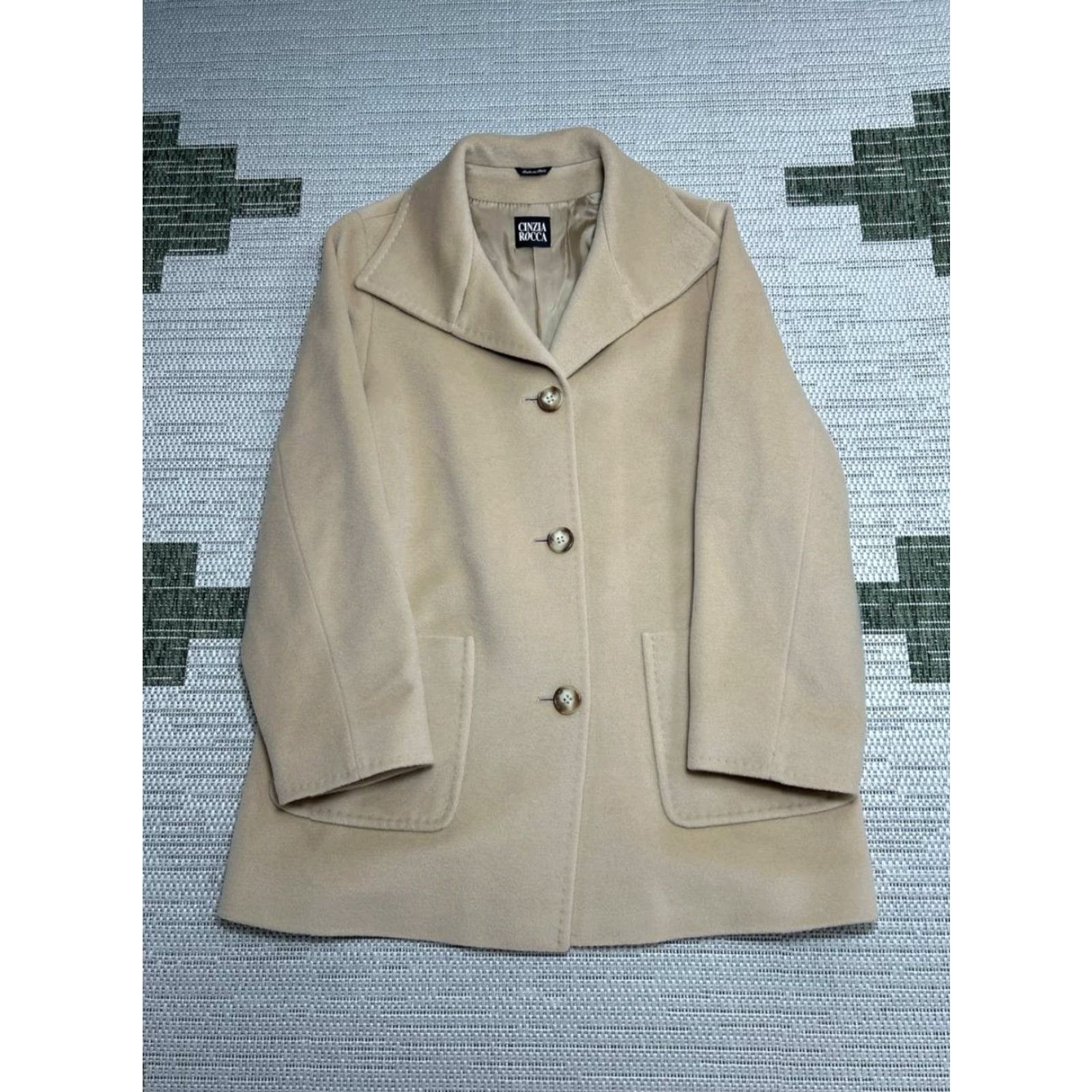 Cinzia Rocca Cinzia Rocca Coat Womens Car Coat Wool Beige 10 Single-Breasted Notch Lapel Pockets Button Casual Winter Fall Spring Regular Modern Vintage: No Size L / US 10 / IT 46 - 2 Thumbnail