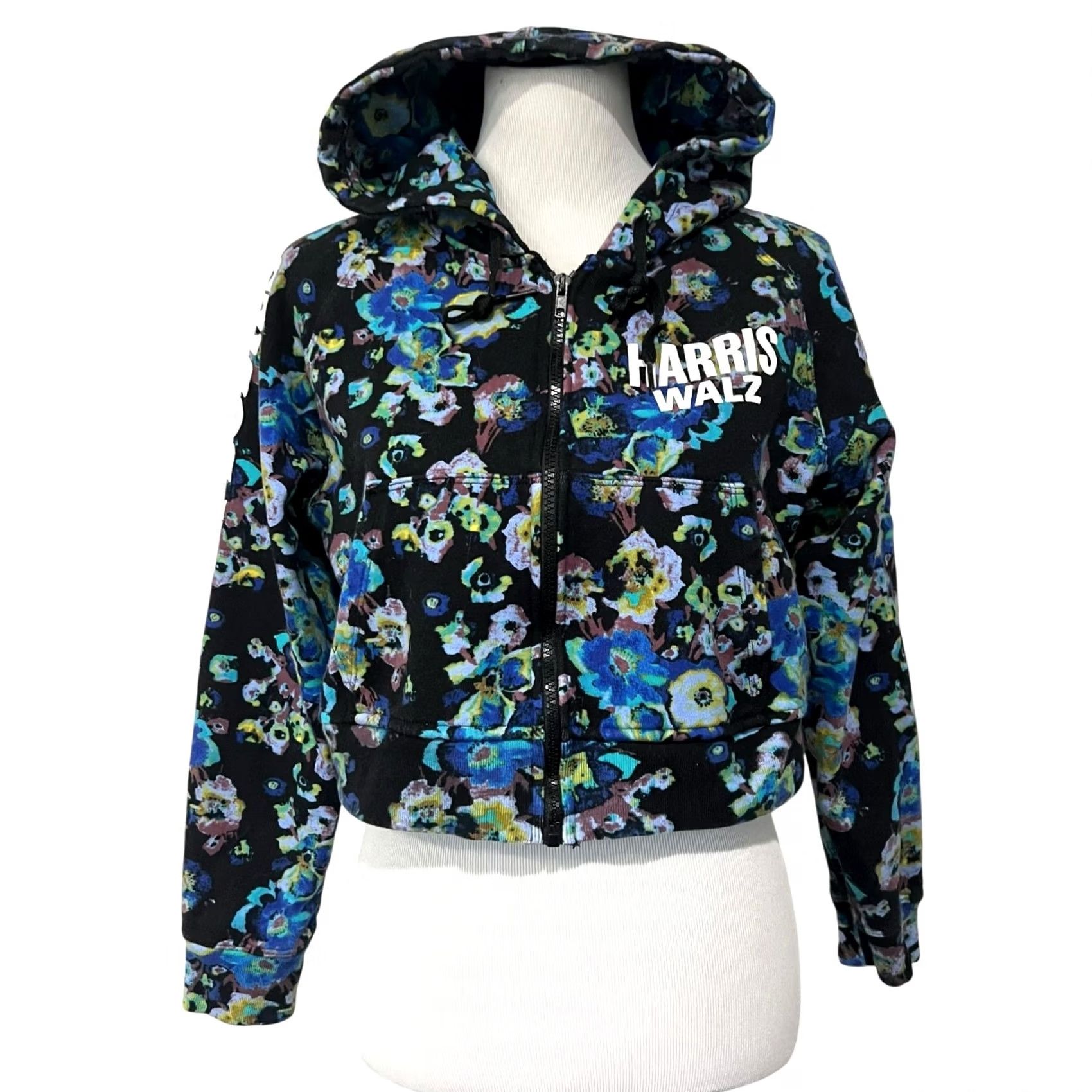 Ulla Johnson Ulla Johnson Hoodie Crop XS Blue Floral Full Zip Our Bodies Our Vote Made in USA Womens XS Hoodie Size XS / US 0-2 / IT 36-38 - 2 Thumbnail