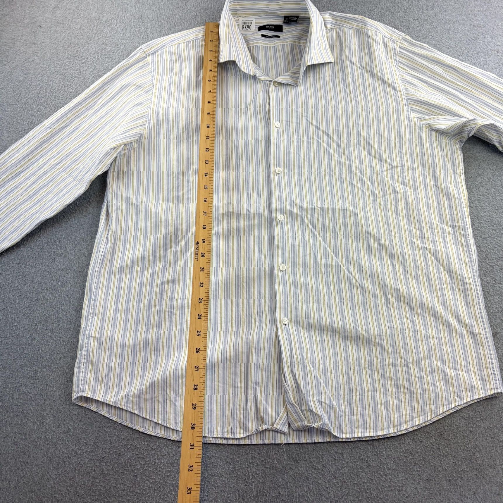 Hugo Boss HUGO BOSS Dress Shirt Mens 18 34/35 Blue Yellow Stripe Regular Fit Long Sleeve Shirt Size 48R - 4 Thumbnail