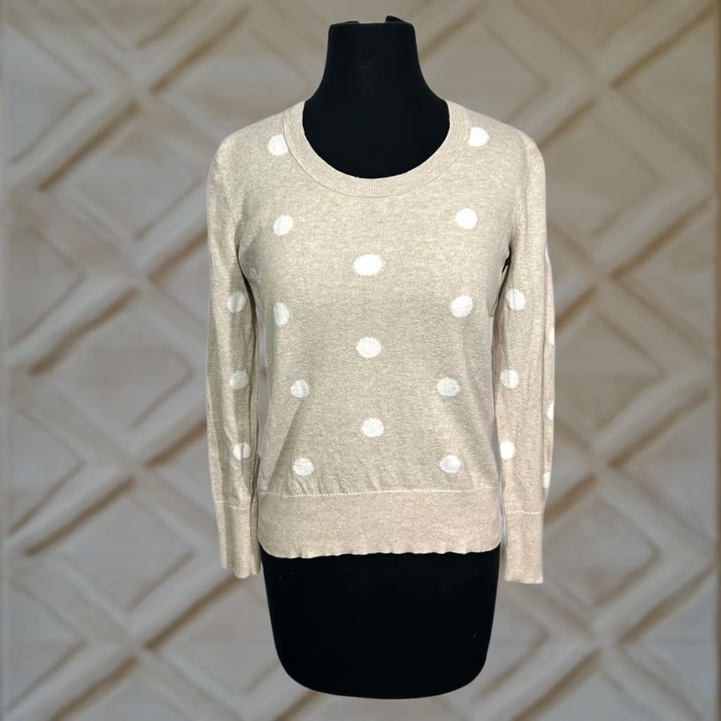 Gap Gap Beige Polka Dot Long Sleeve Sweater Classic Crew Neck Pullover Womens Small Size S / US 4 / IT 40 - 1 Thumbnail