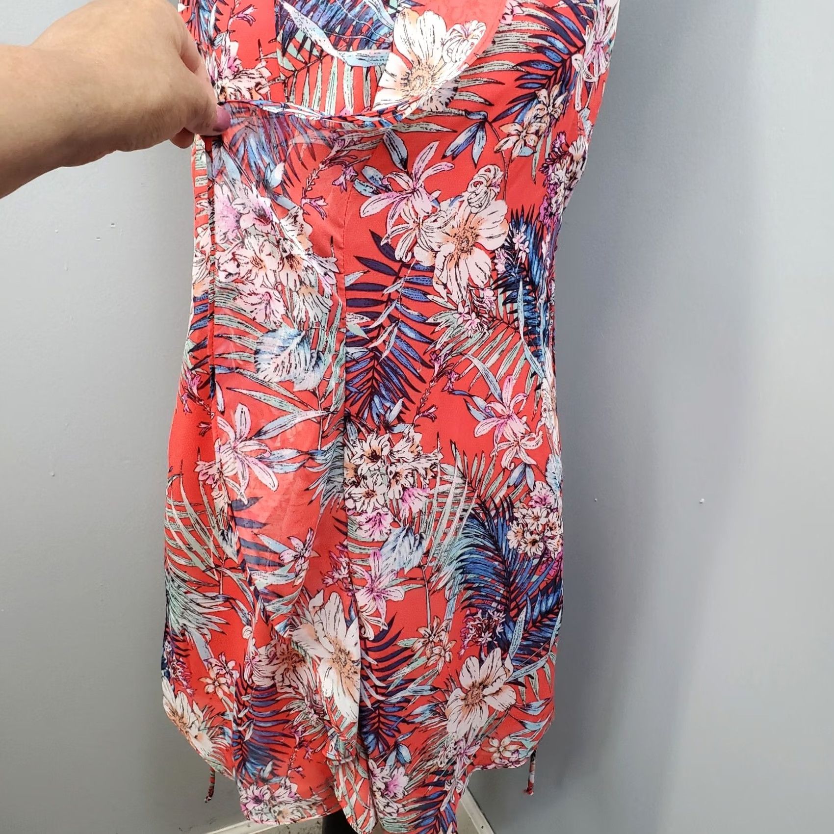 Vintage SOHO Apparel Womens PS Floral Leaf Lined Ruffle Front Tie Waist Mini Dress Shirt Dress Size S / US 4 / IT 40 - 3 Thumbnail