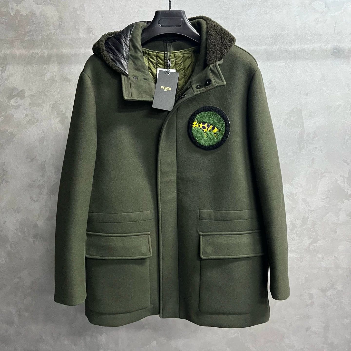 Fendi Fendi Green Solid Applique Wool Lapel Mink Hood Jacket Size US M / EU 48-50 / 2 - 1 Thumbnail