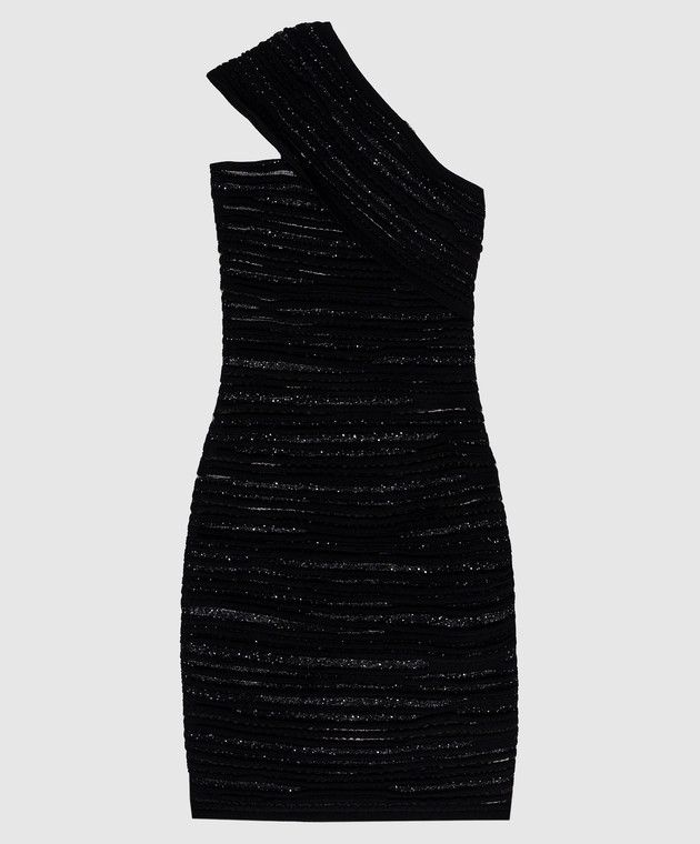 Balmain o1s1wg110526 One-Shoulder Mini Dress with Sequins in Black Size S / US 4 / IT 40 - 1 Thumbnail