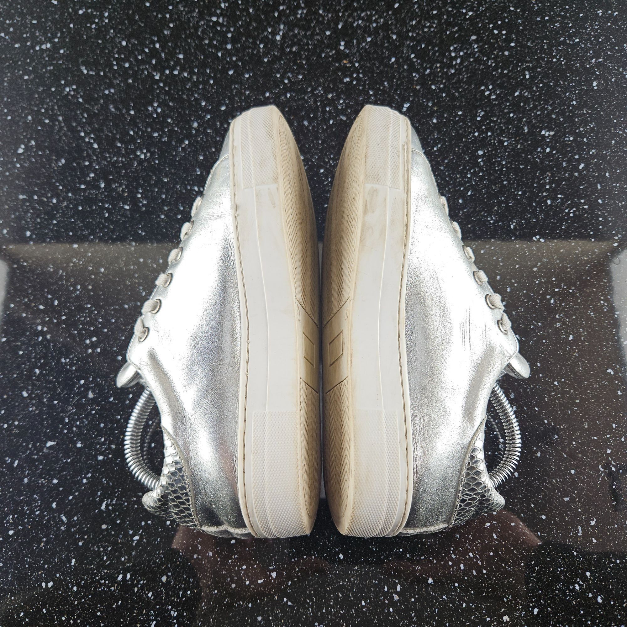 Moschino Moschino Teen Metallic Chrome Leather Sneakers (Y0112) Size US 6 / IT 36 - 8 Thumbnail