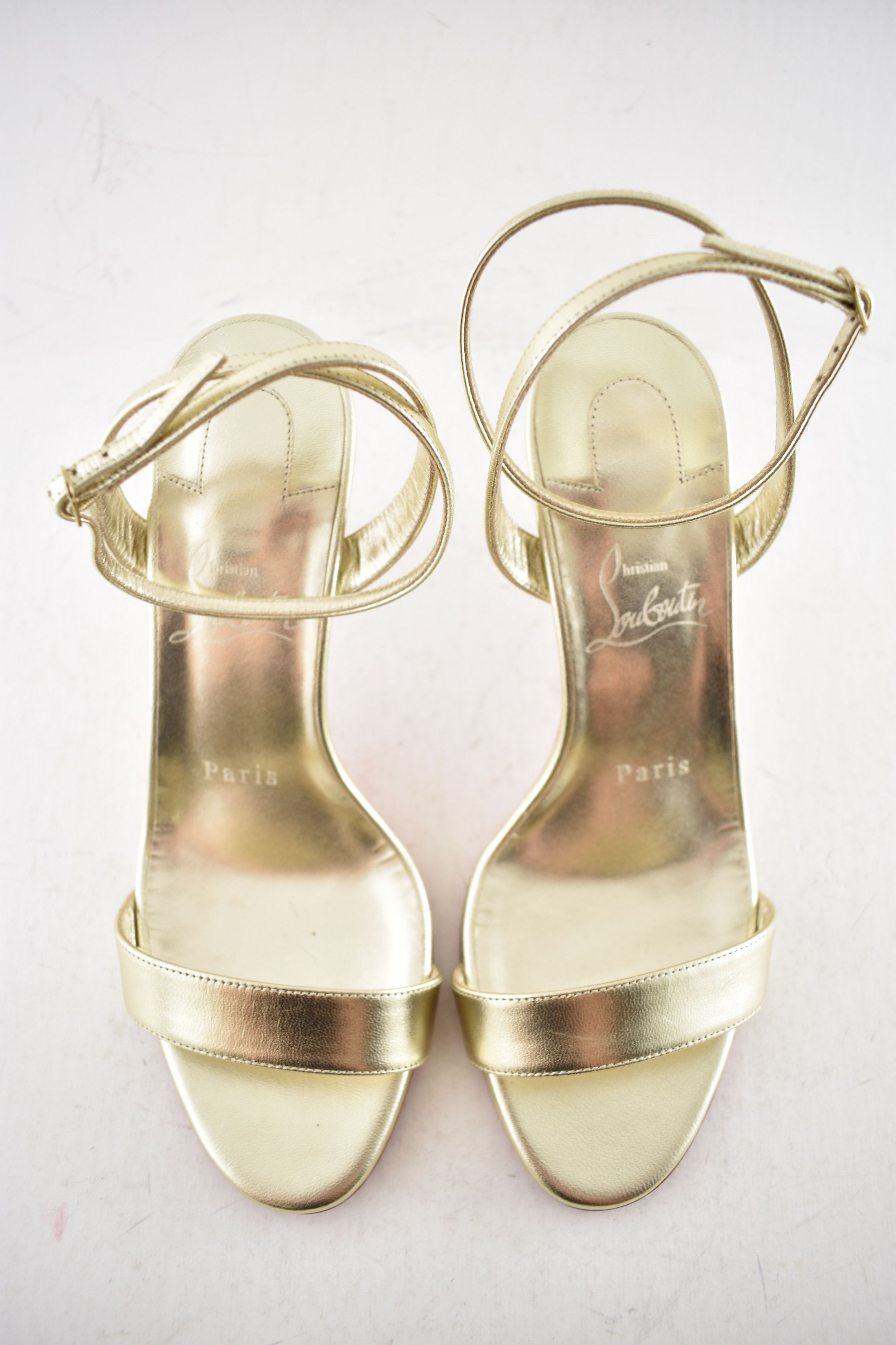 Christian Louboutin Loubigirl 85 Platine Gold Ankle Strap Sandal Heel Pump 41 Size US 11 / IT 41 - 13 Thumbnail