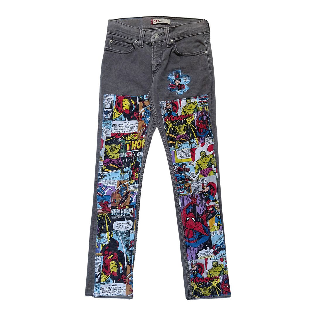 Levi's Upcycled "OLD SCHOOL MARVEL" LEVI'S 511 Slim Jeans Size US 30 / EU 46 - 1 Thumbnail